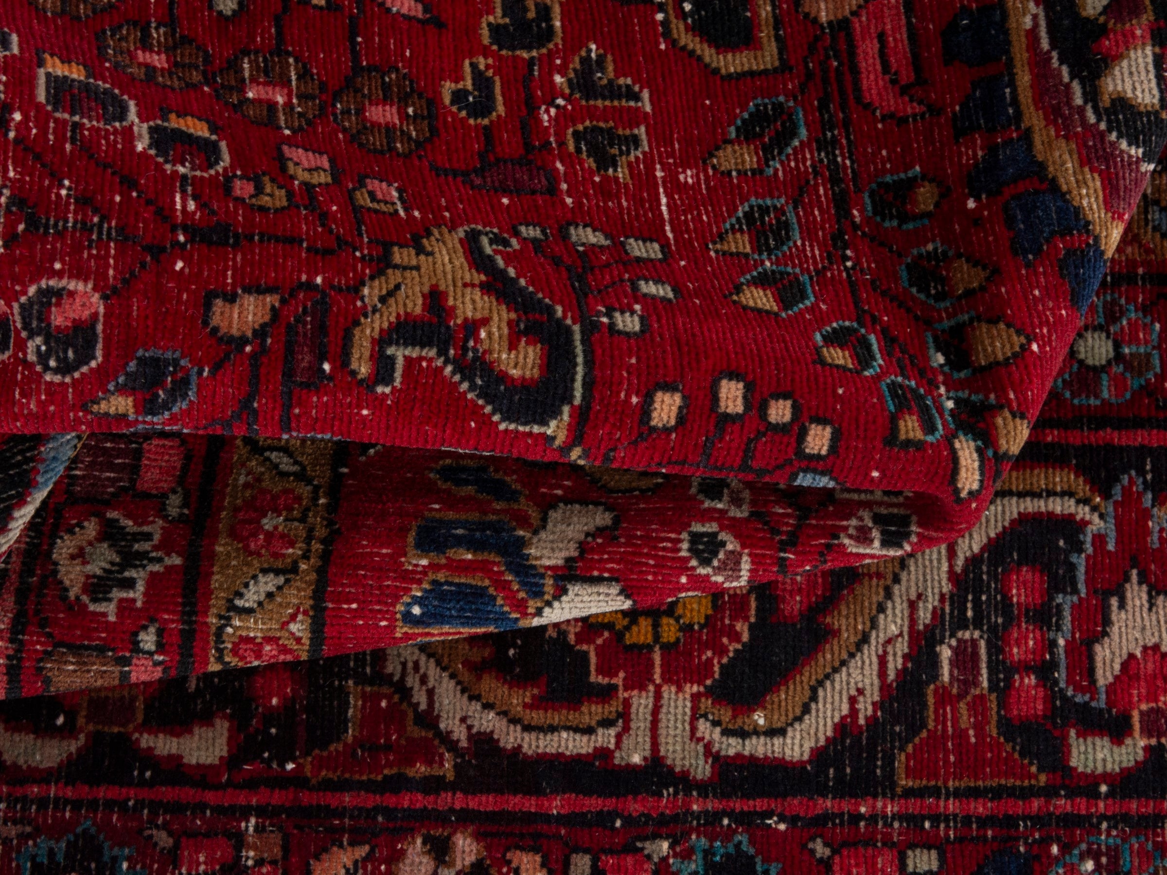 Persian Lilihan area rug in deep red and dark blue, view 20 of 24