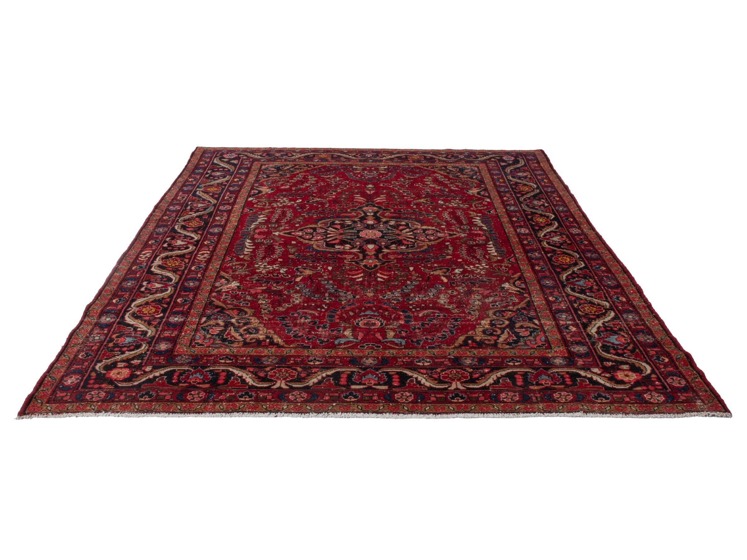Persian Lilihan area rug in deep red and dark blue, view 2 of 24