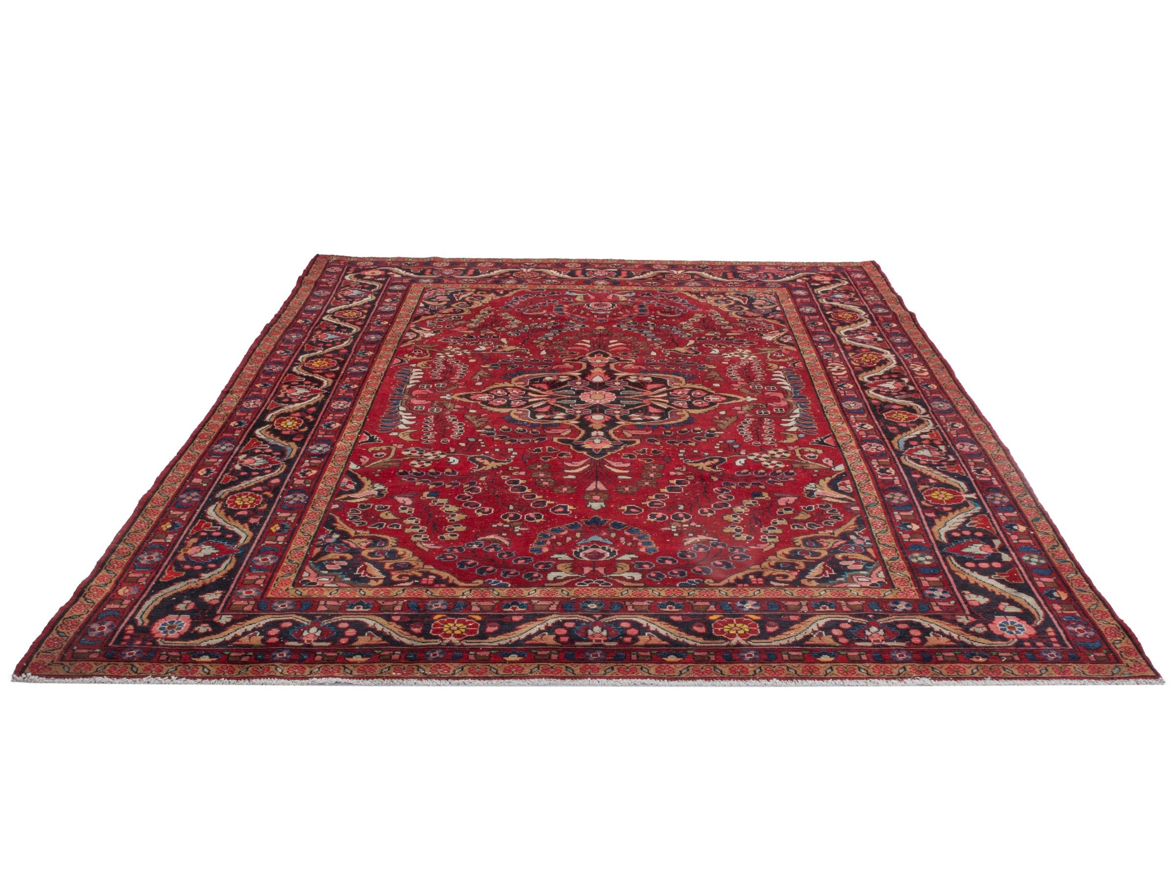 Persian Lilihan area rug in deep red and dark blue, view 3 of 24