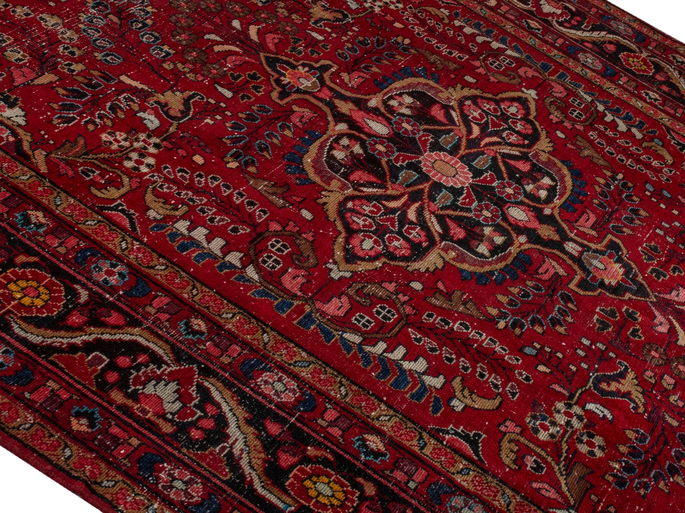 Persian Lilihan area rug in deep red and dark blue, view 4 of 24