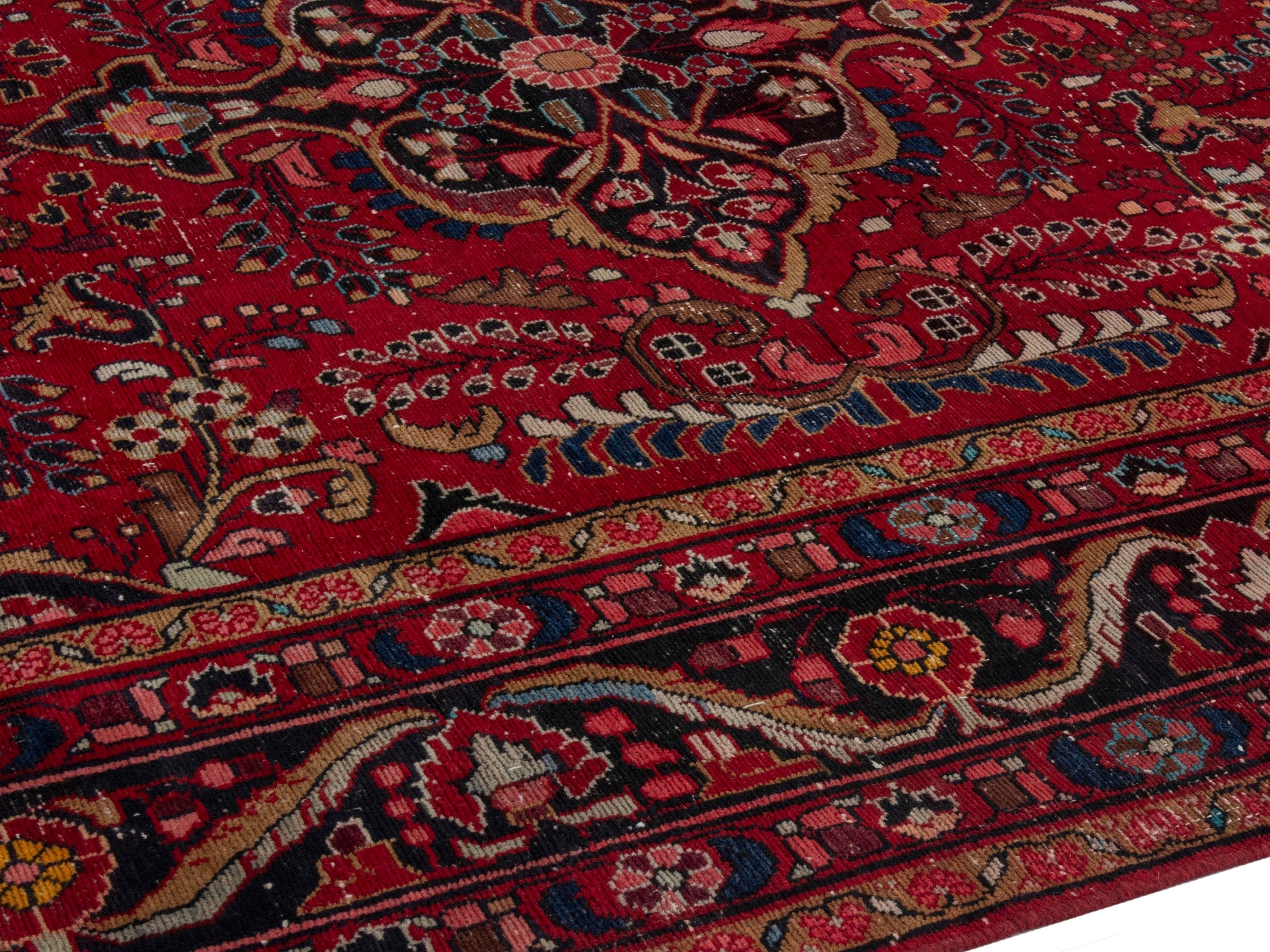 Persian Lilihan area rug in deep red and dark blue, view 6 of 24