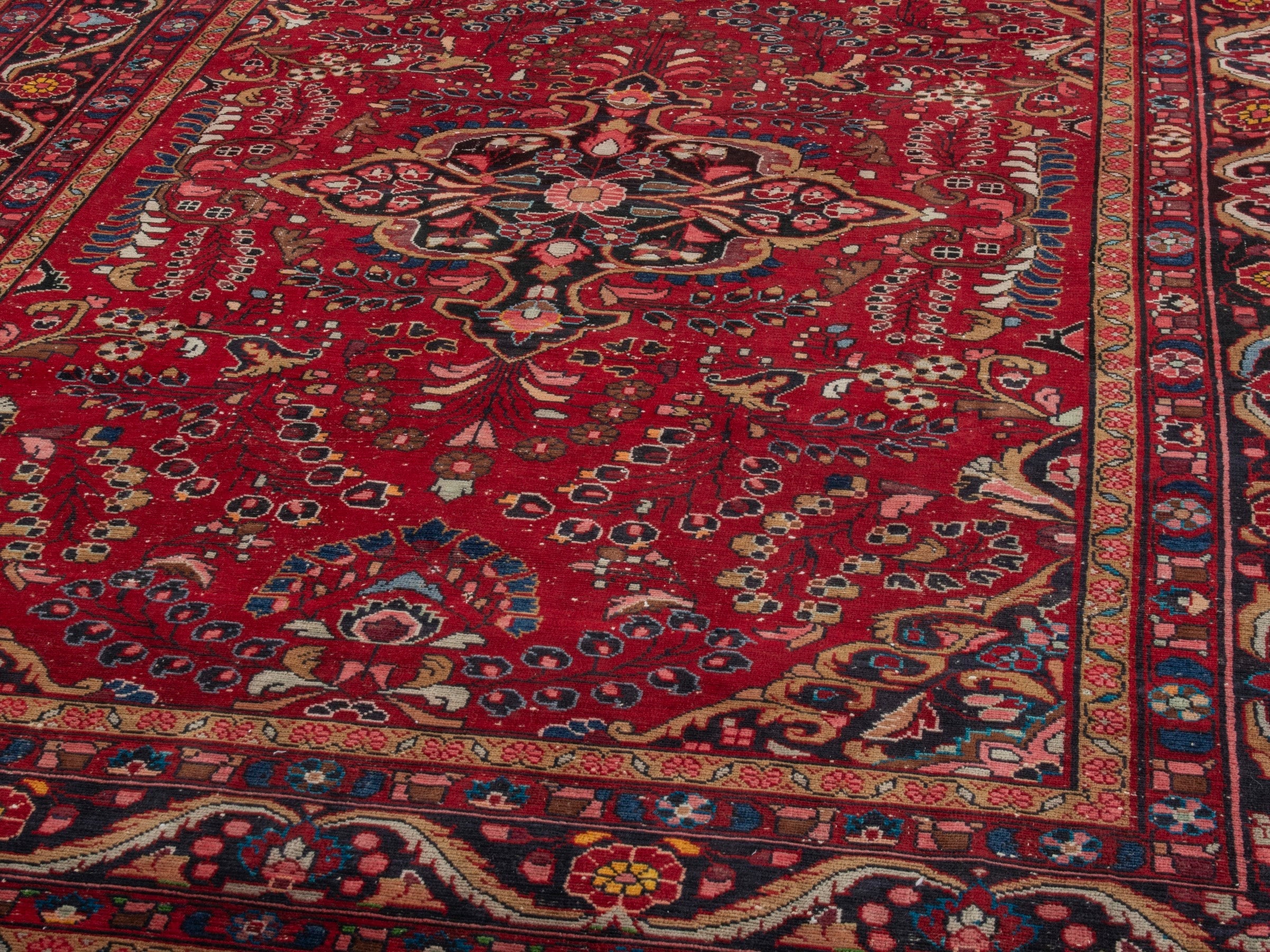 Persian Lilihan area rug in deep red and dark blue, view 7 of 24
