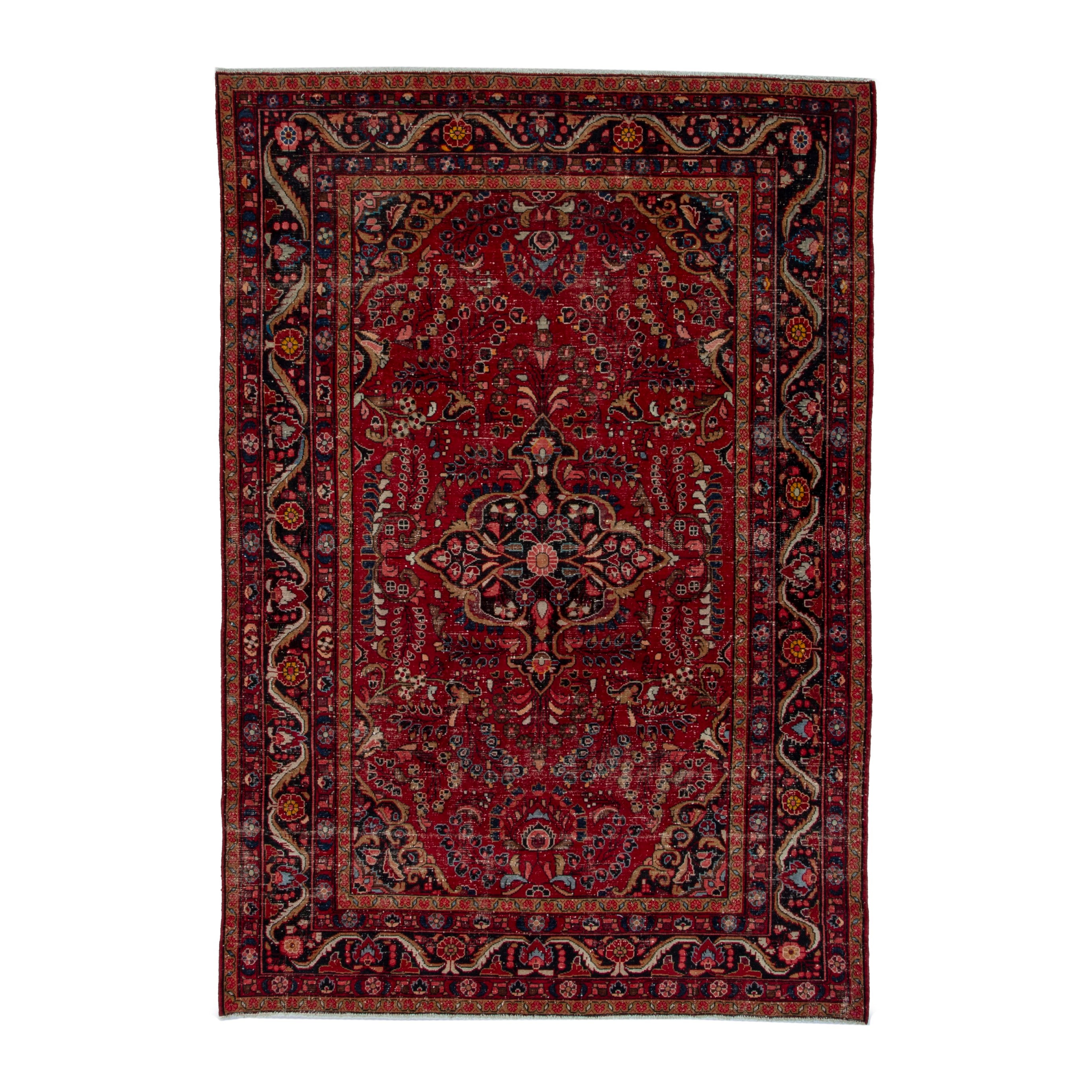 Persian Lilihan area rug in deep red and dark blue, 7'6" x 10'4"