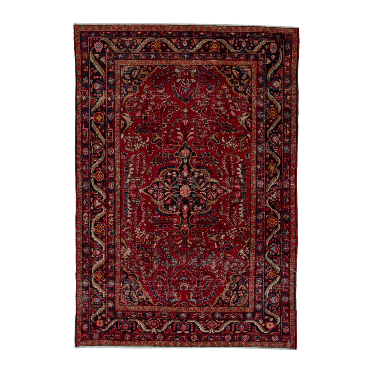 Persian Lilihan area rug in deep red and dark blue, 7'6" x 10'4"