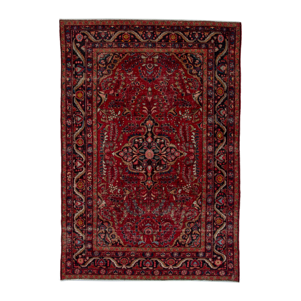 Persian Lilihan area rug in deep red and dark blue, 7'6" x 10'4"