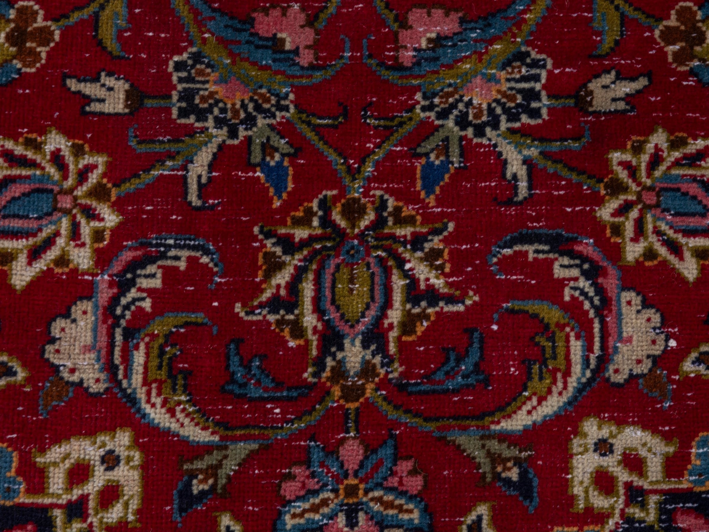 Persian Kashan oversized rug in deep red and dark blue, view 12 of 22