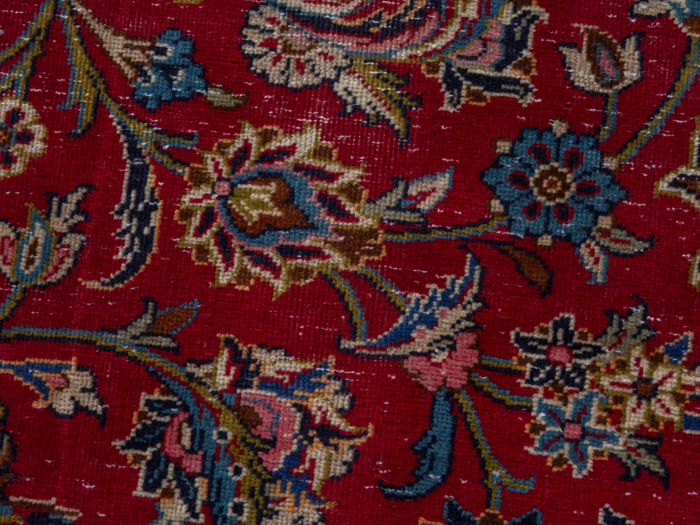 Persian Kashan oversized rug in deep red and dark blue, view 15 of 22