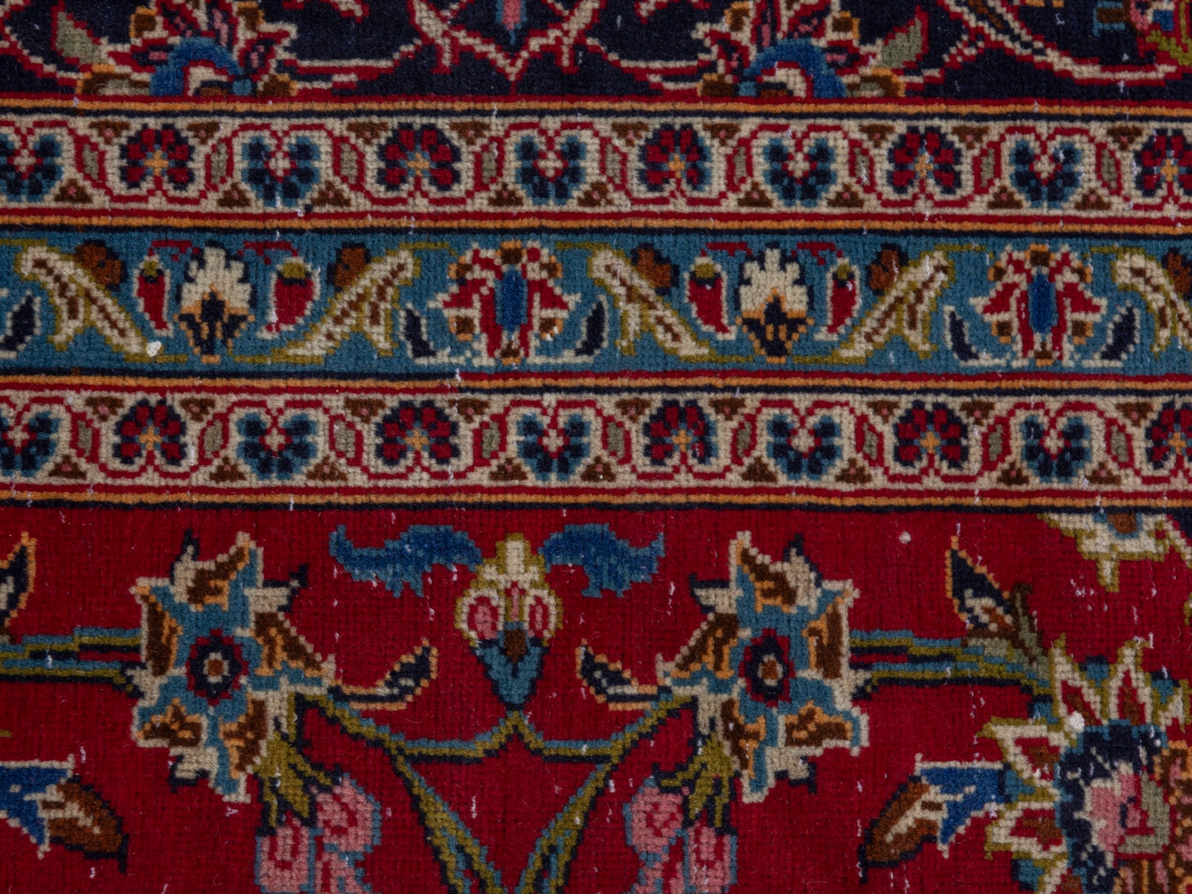 Persian Kashan oversized rug in deep red and dark blue, view 16 of 22
