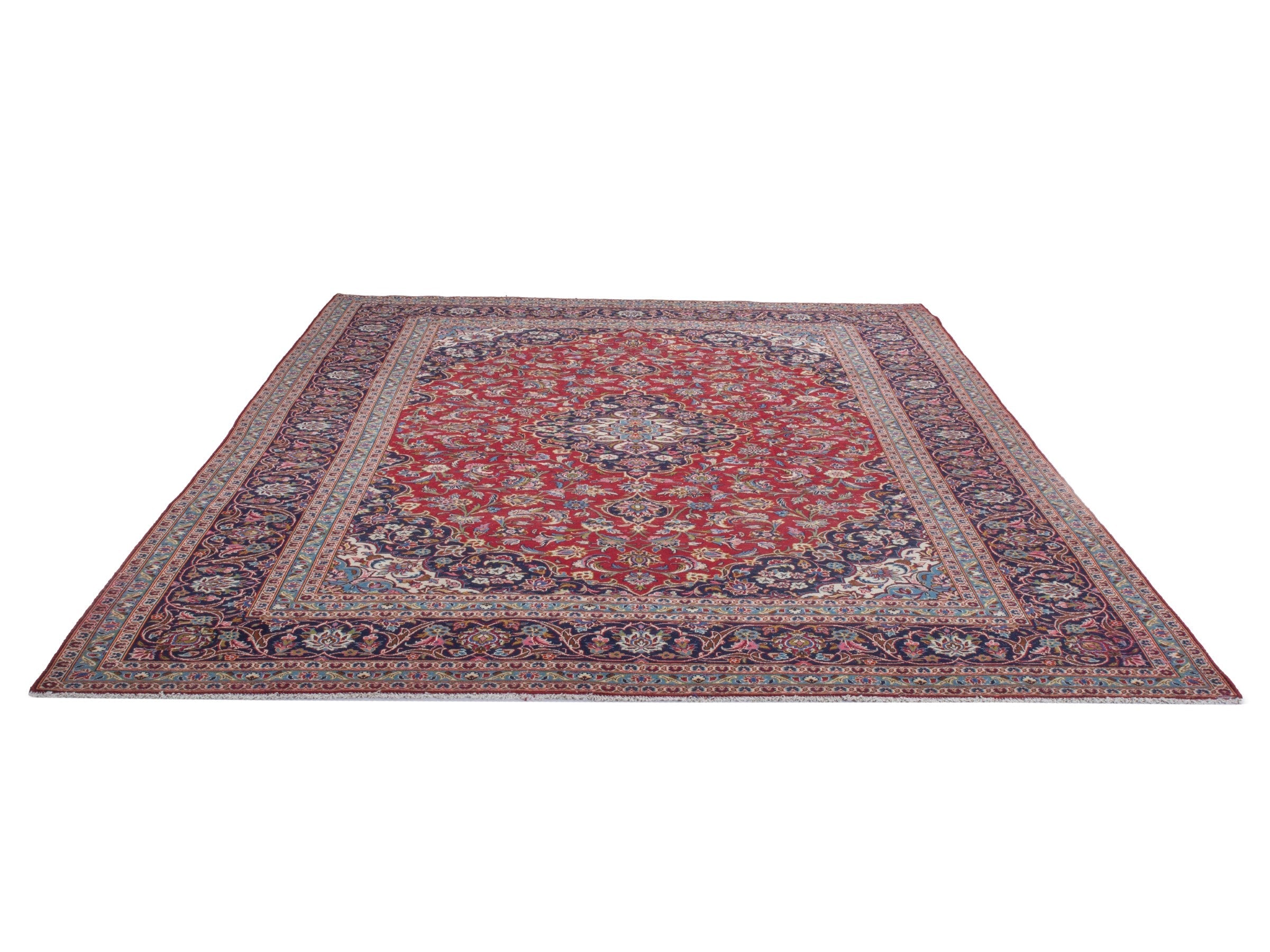 Persian Kashan oversized rug in deep red and dark blue, view 2 of 22