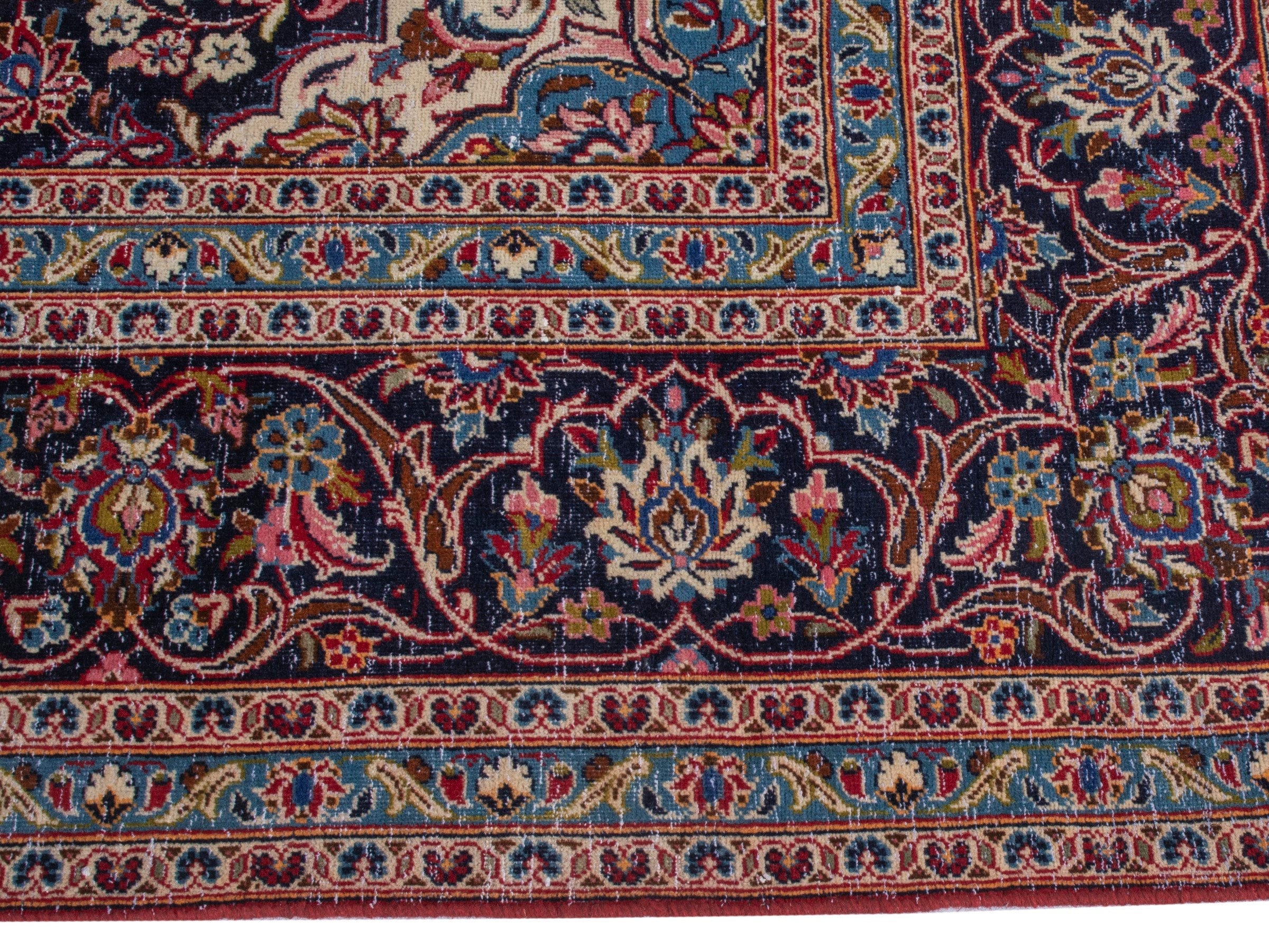 Persian Kashan oversized rug in deep red and dark blue, view 10 of 22