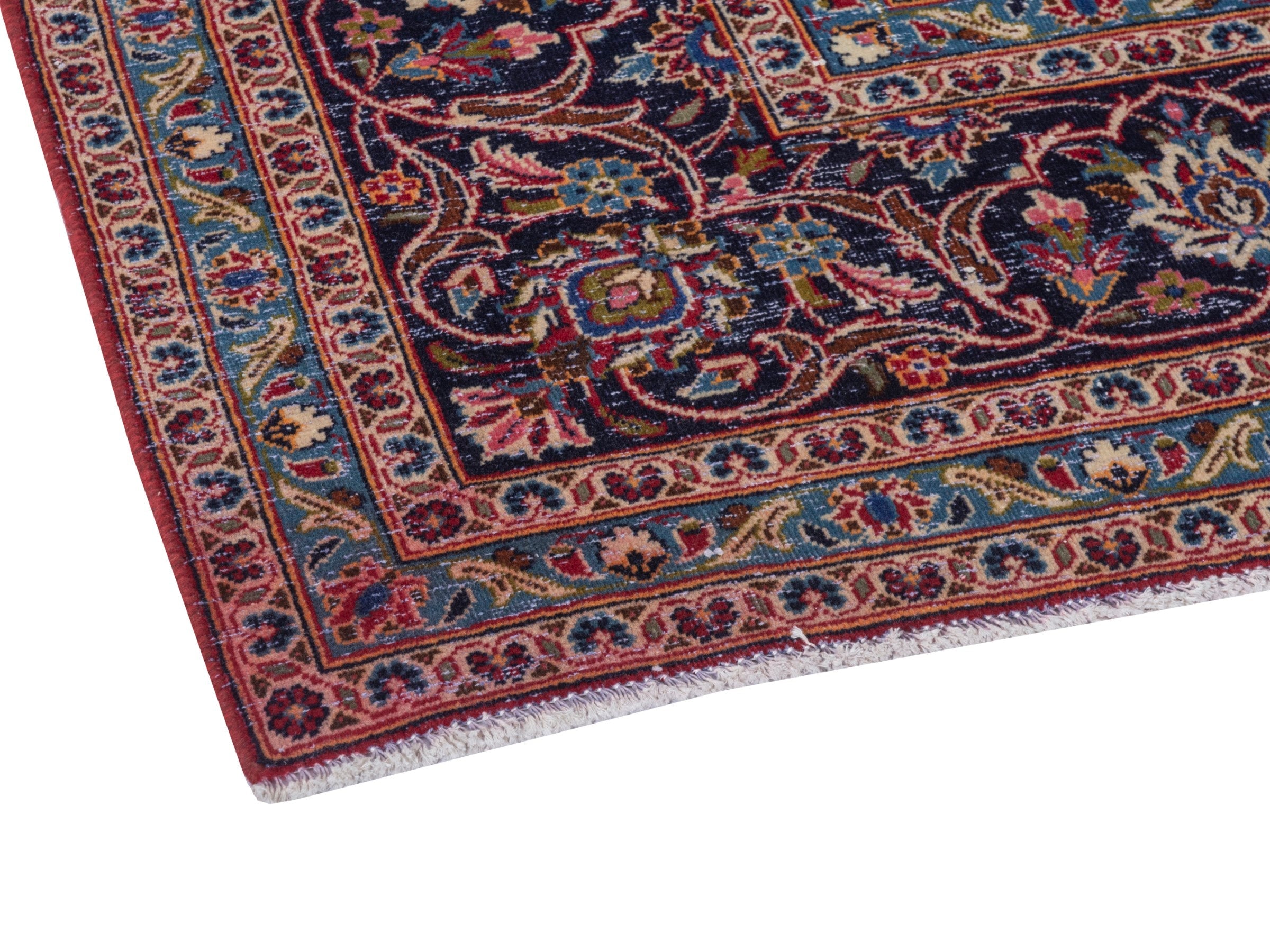 Persian Kashan oversized rug in deep red and dark blue, view 5 of 22