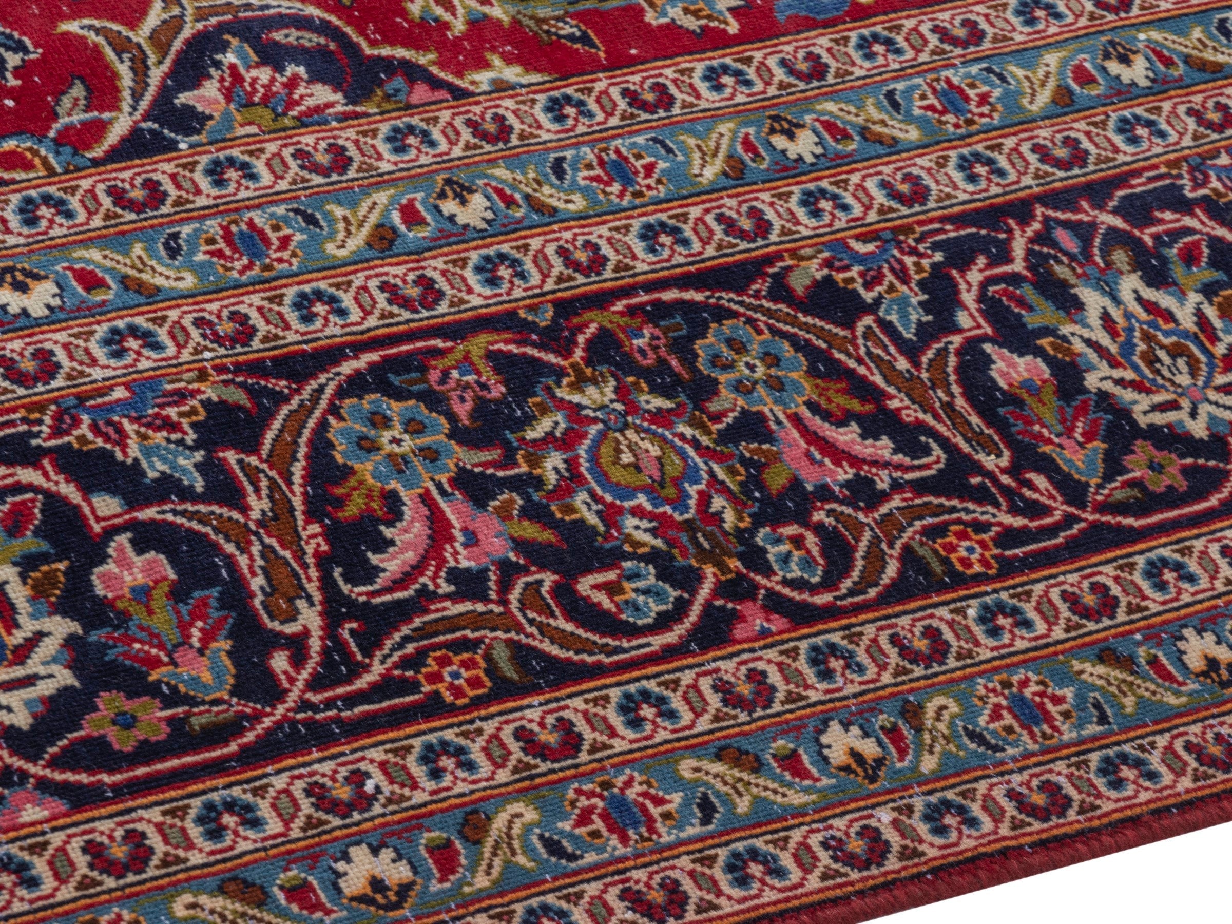 Persian Kashan oversized rug in deep red and dark blue, view 6 of 22