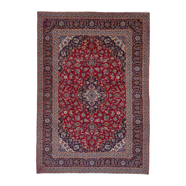 Persian Kashan oversized rug in deep red and dark blue, 8'2" x 11'6"