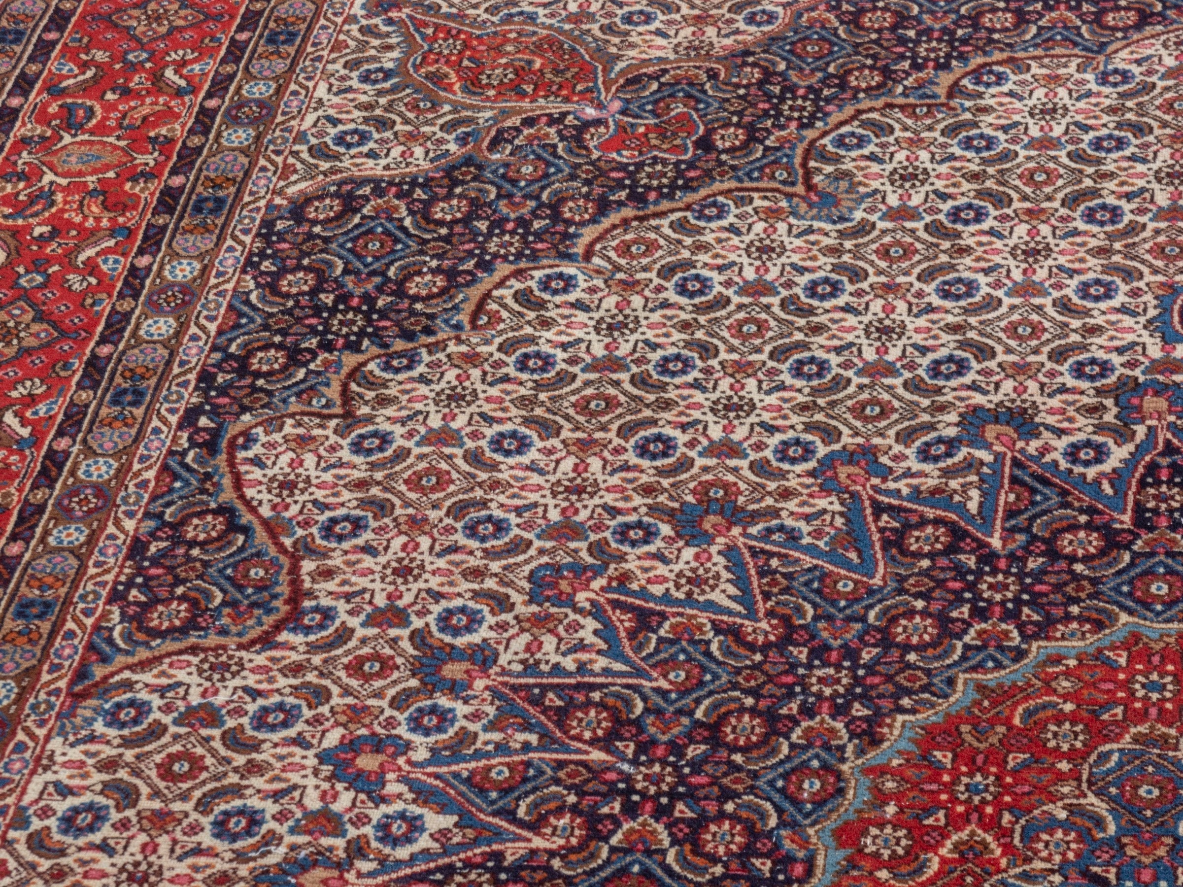Persian Birjand area rug in taupe and faded red, view 8 of 21