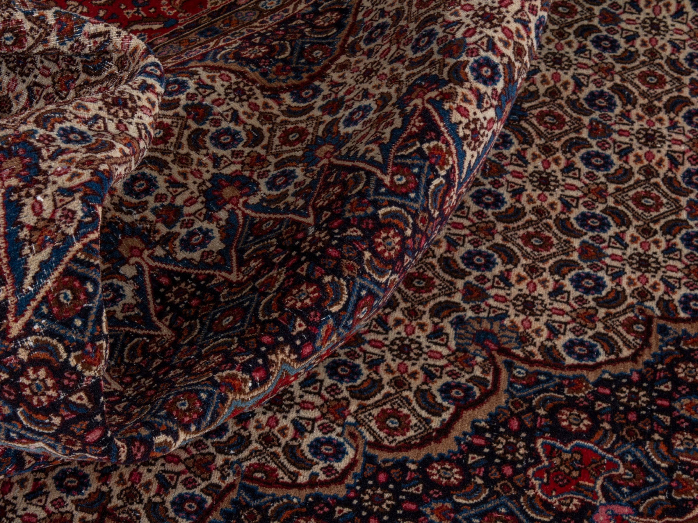 Persian Birjand area rug in taupe and faded red, view 18 of 21