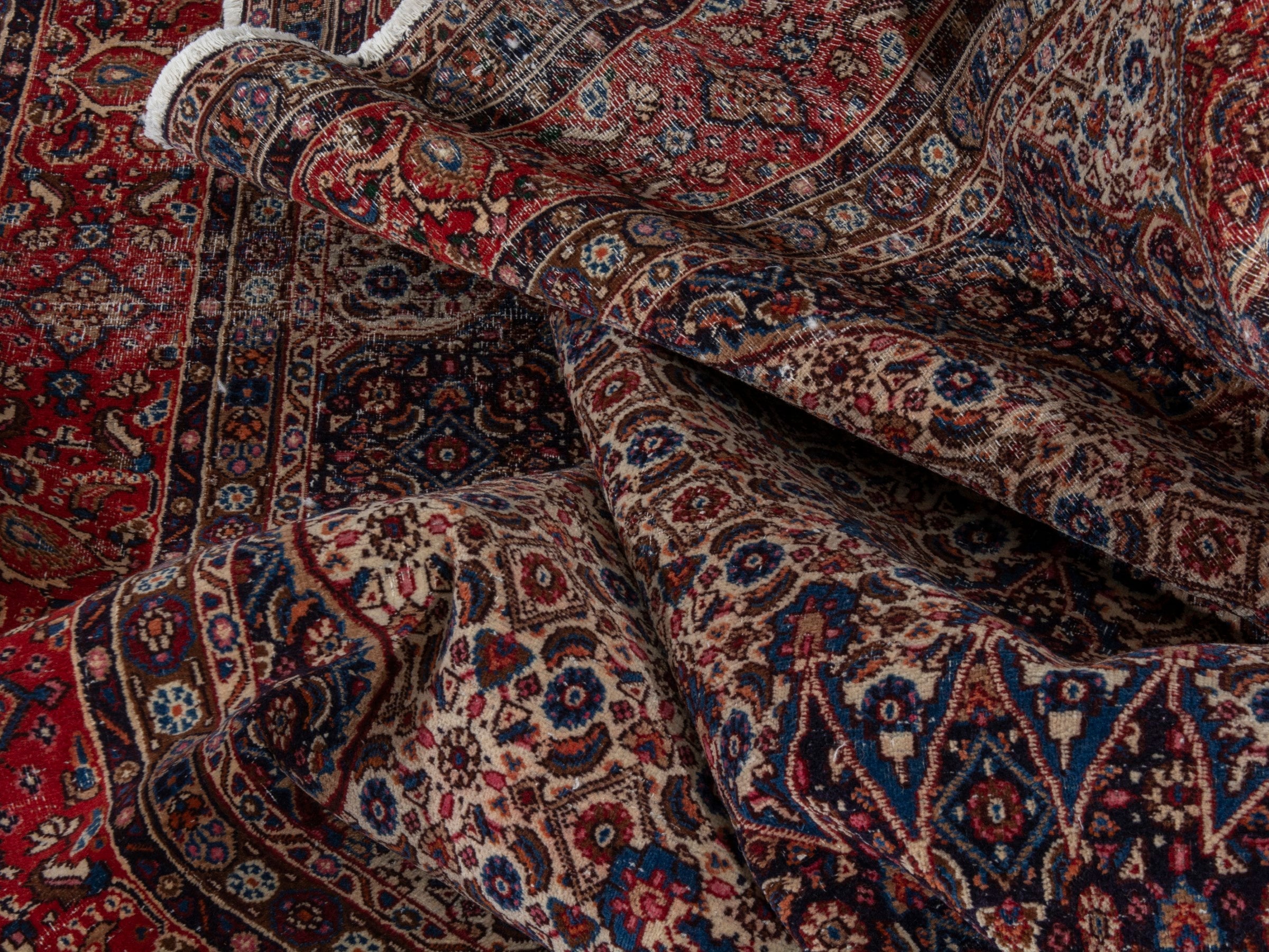Persian Birjand area rug in taupe and faded red, view 19 of 21