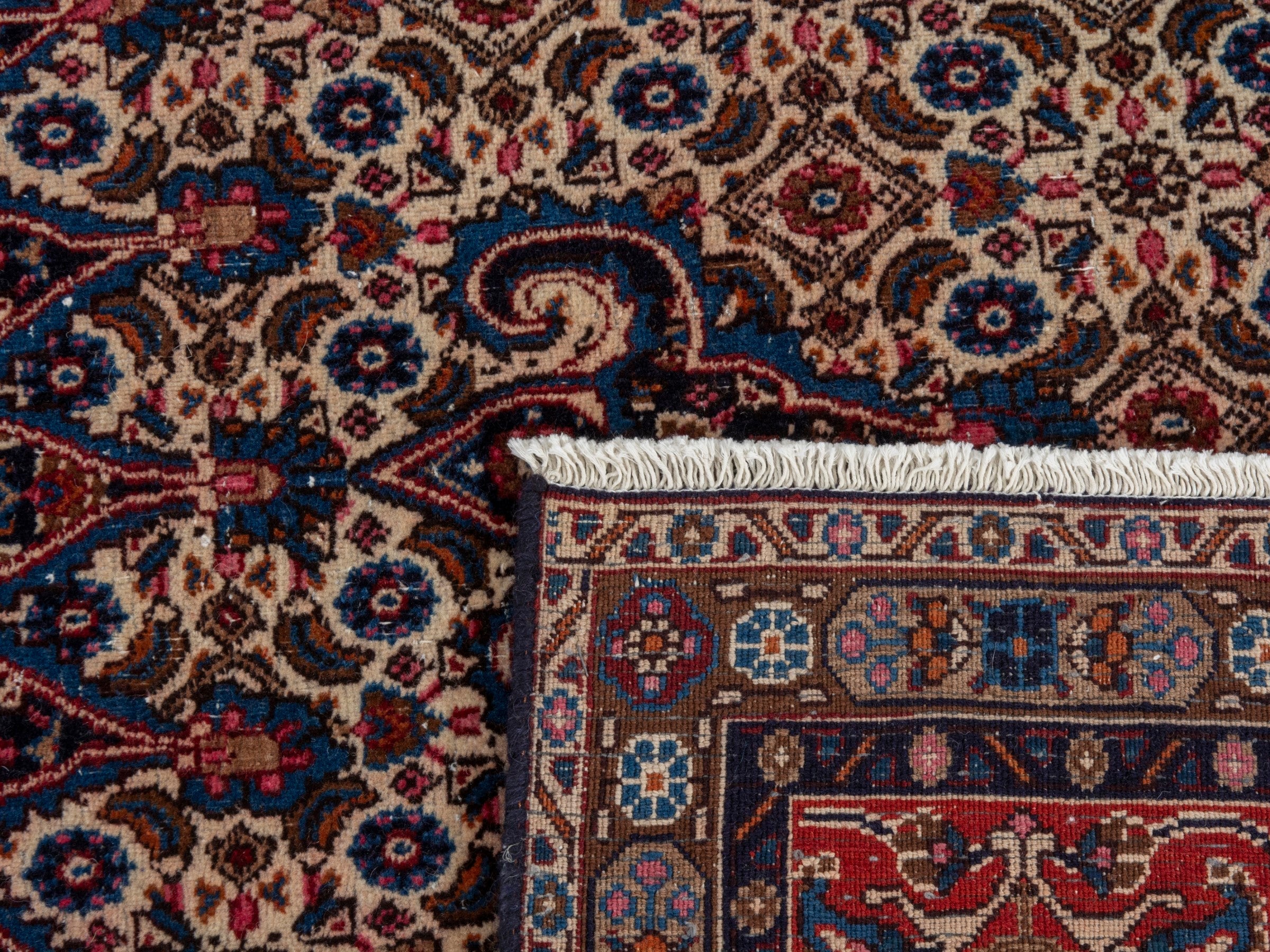 Persian Birjand area rug in taupe and faded red, view 21 of 21