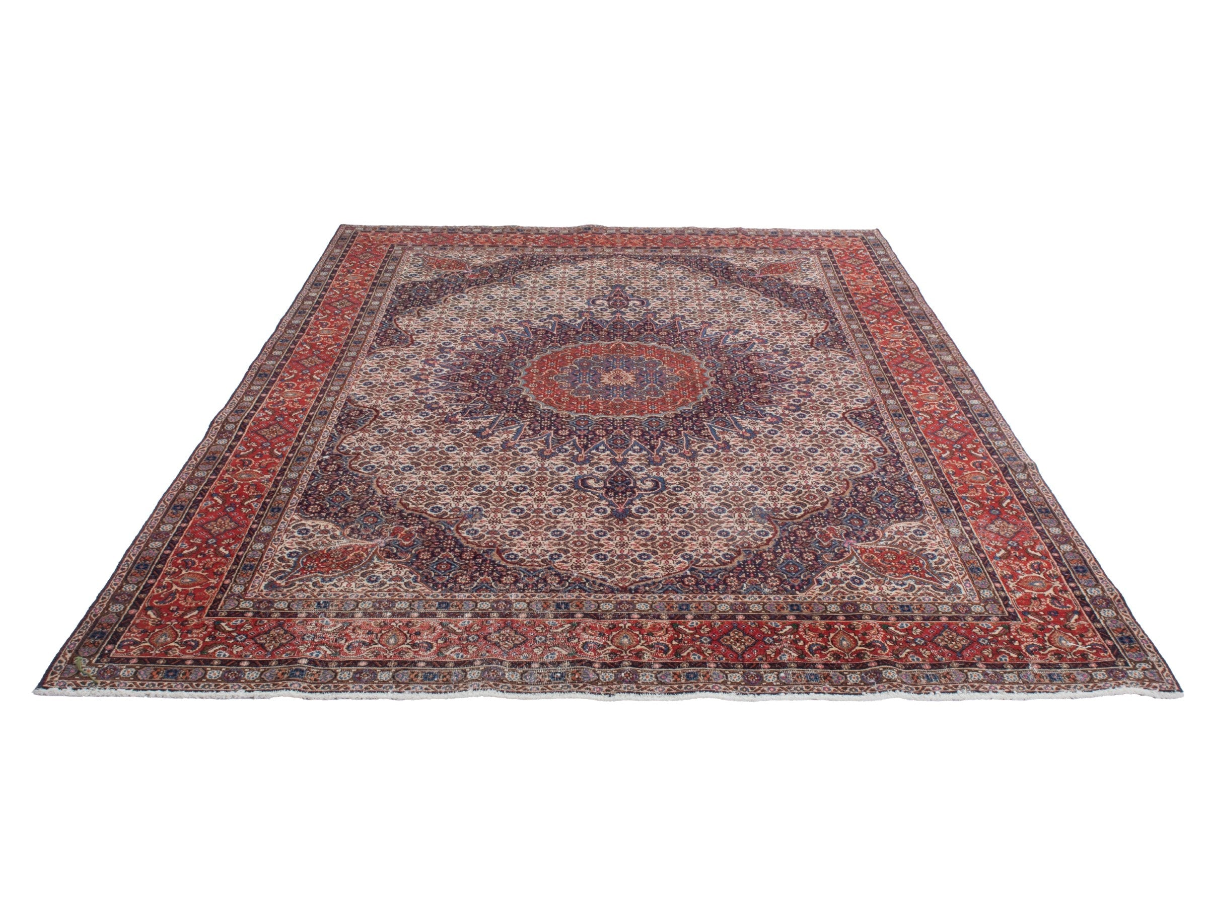 Persian Birjand area rug in taupe and faded red, view 3 of 21