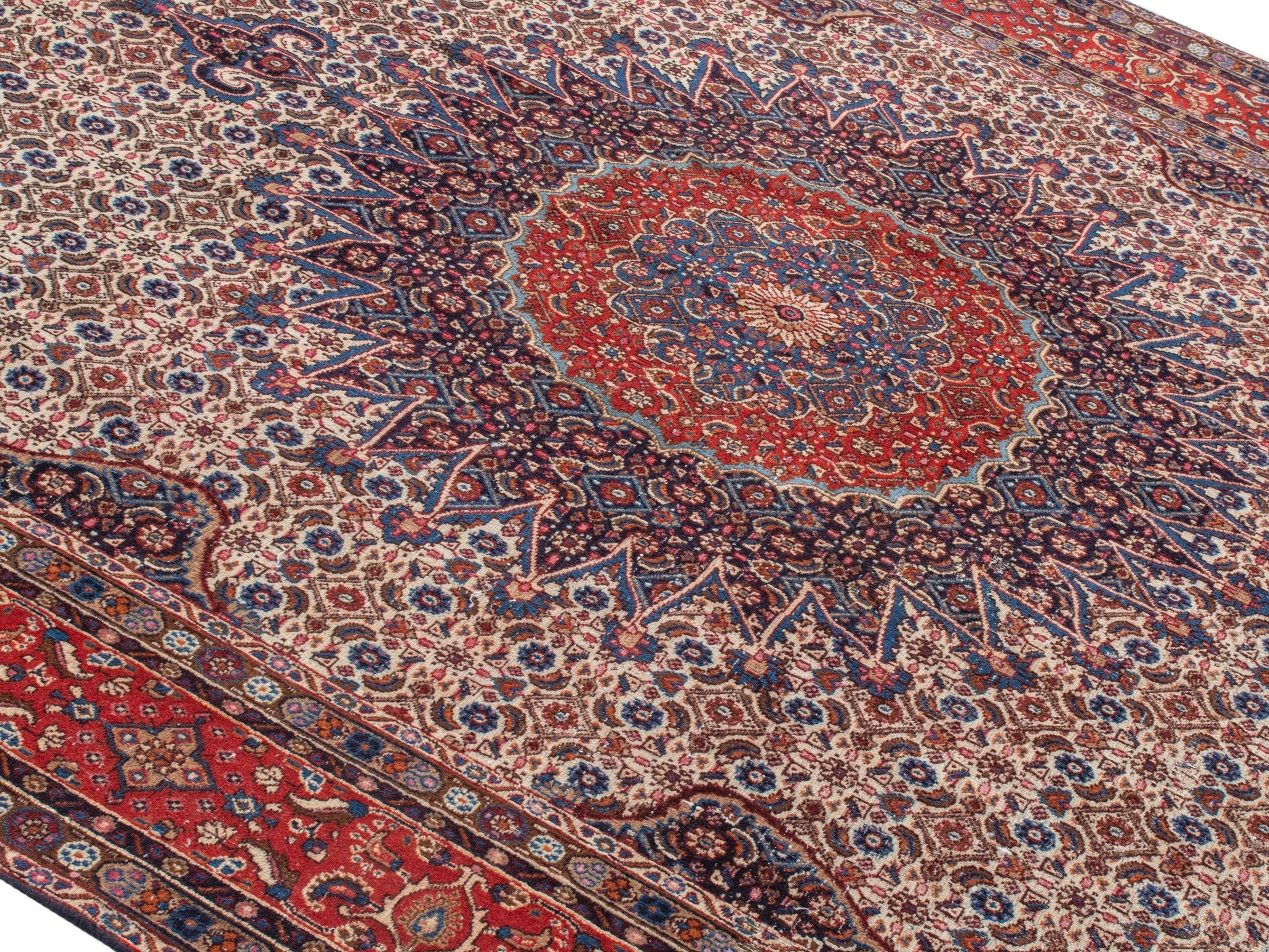 Persian Birjand area rug in taupe and faded red, view 4 of 21
