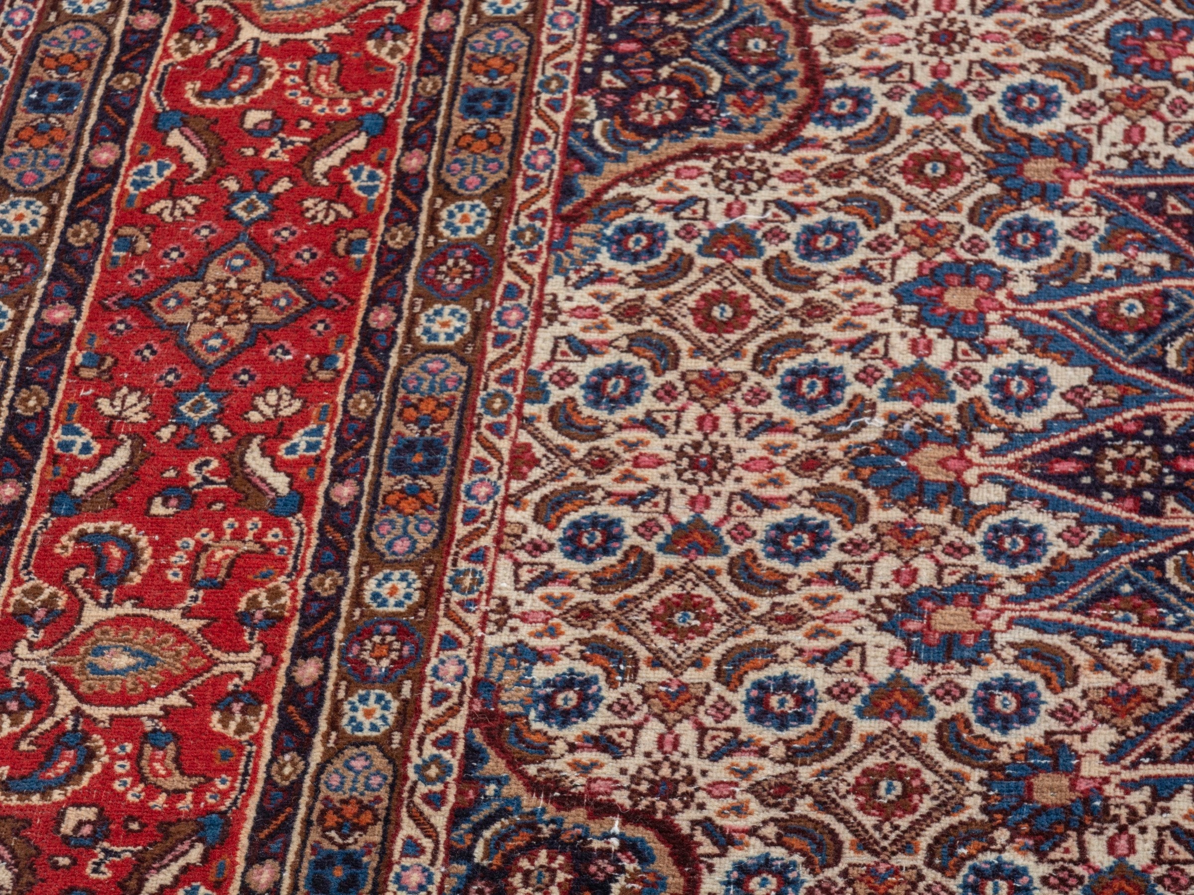 Persian Birjand area rug in taupe and faded red, view 9 of 21