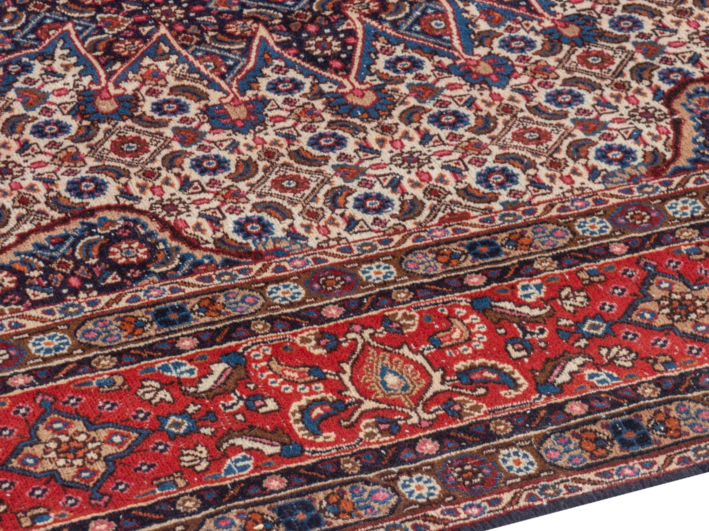 Persian Birjand area rug in taupe and faded red, view 6 of 21