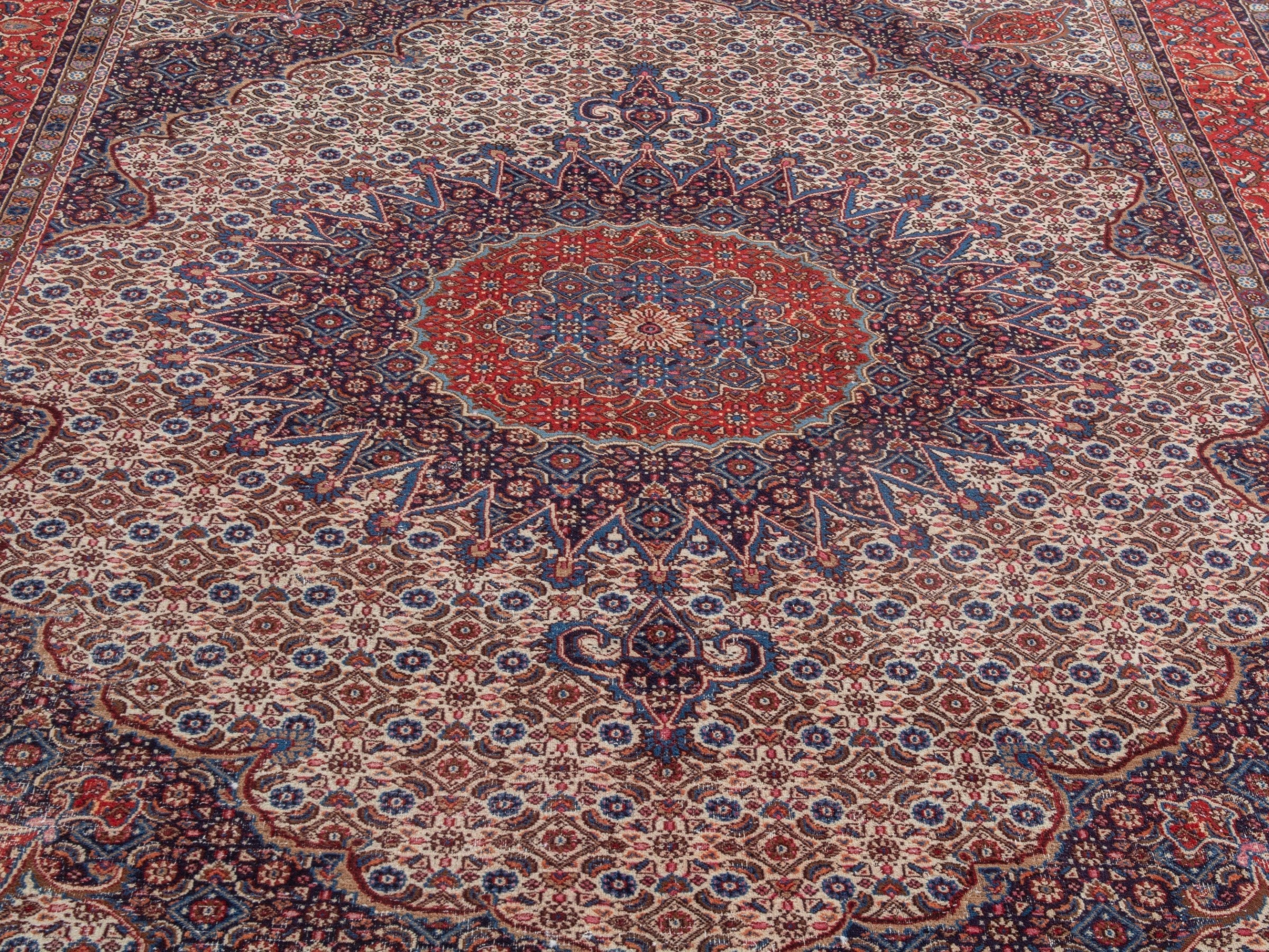Persian Birjand area rug in taupe and faded red, view 7 of 21