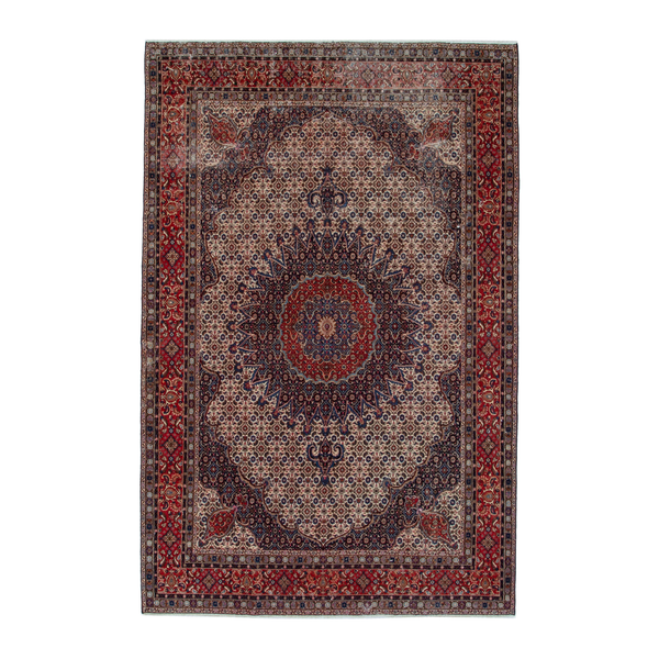 Persian Birjand area rug in taupe and faded red, 7'1" x 10'4"