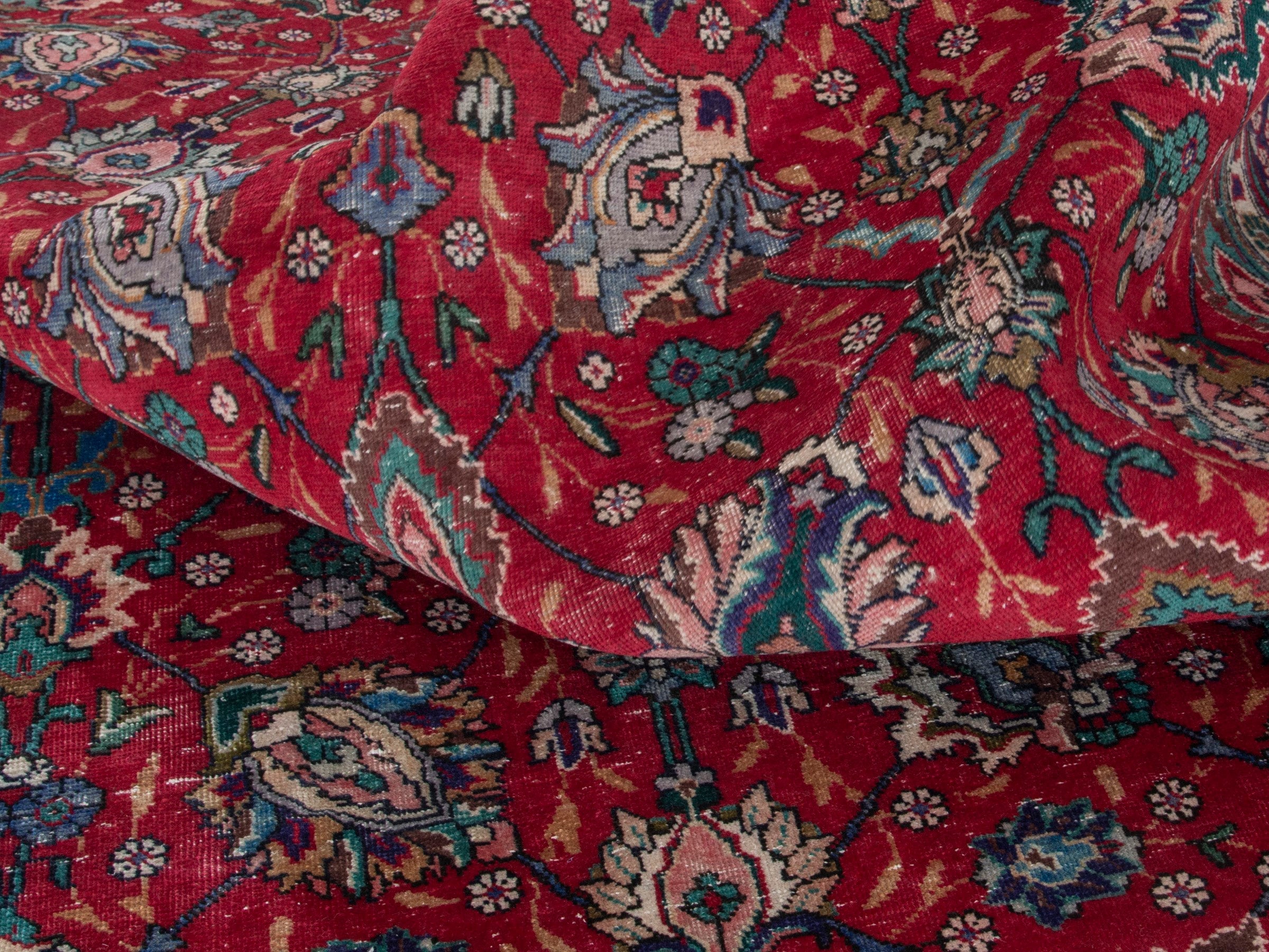 Persian Tabriz oversized rug in deep red and burgundy, view 19 of 20