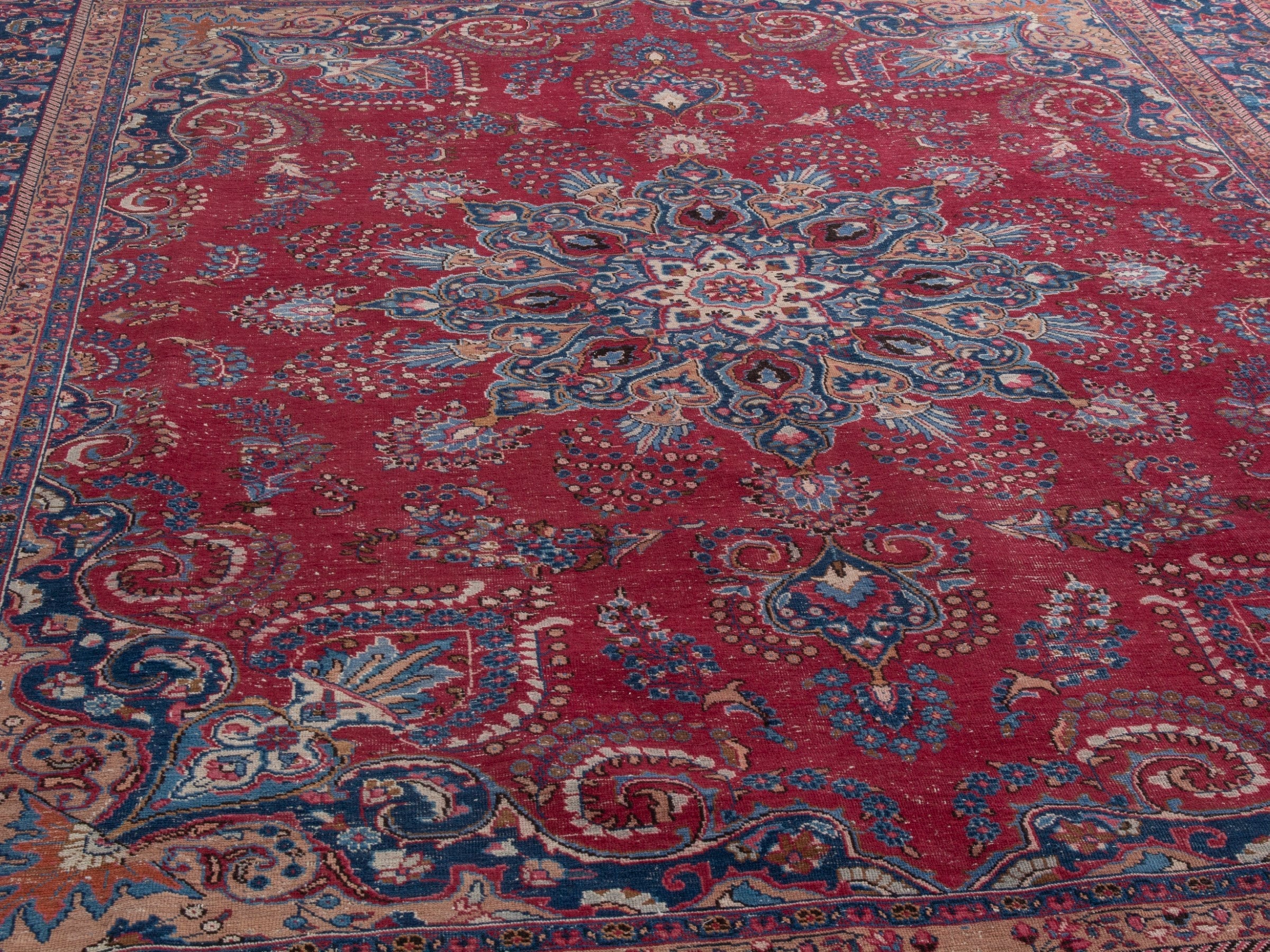 Persian Sabzevar oversized rug in deep red and navy, view 8 of 22