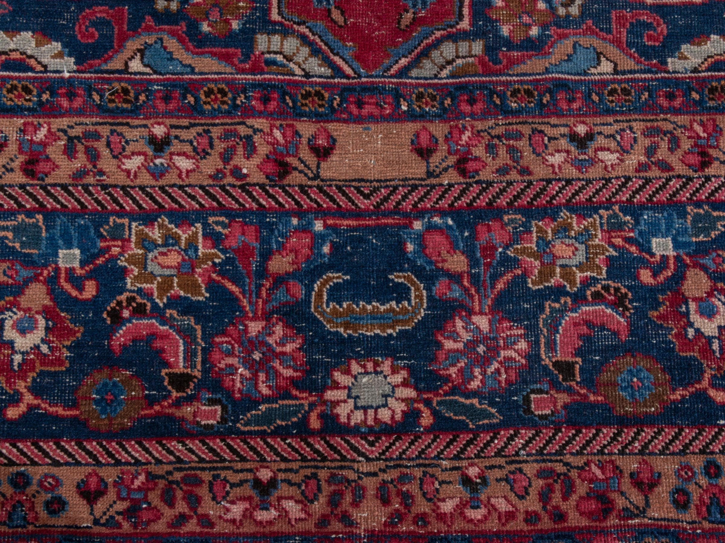 Persian Sabzevar oversized rug in deep red and navy, view 11 of 22