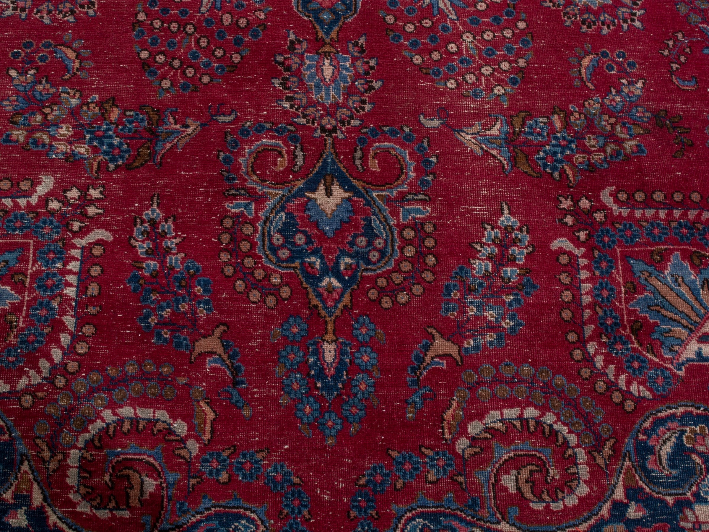 Persian Sabzevar oversized rug in deep red and navy, view 12 of 22