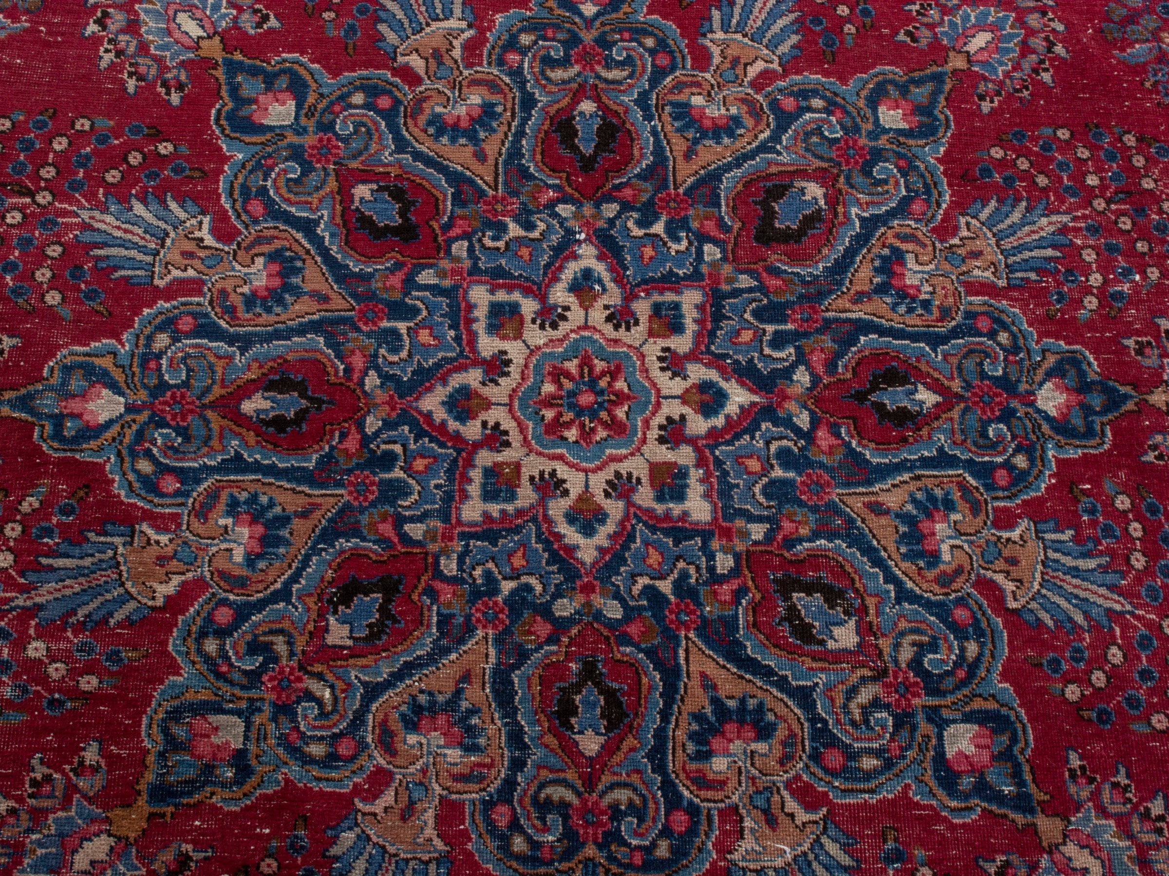 Persian Sabzevar oversized rug in deep red and navy, view 13 of 22