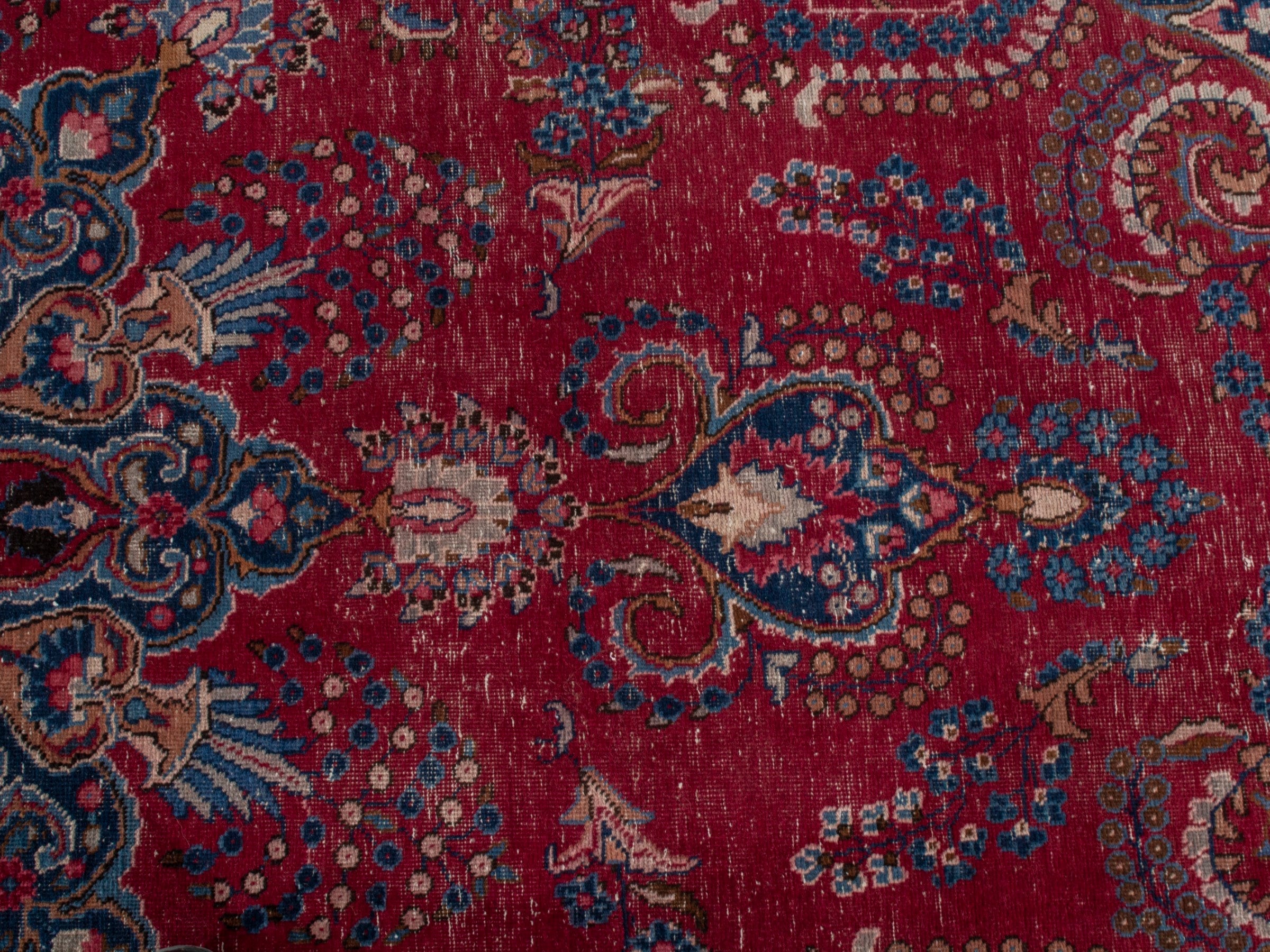 Persian Sabzevar oversized rug in deep red and navy, view 14 of 22