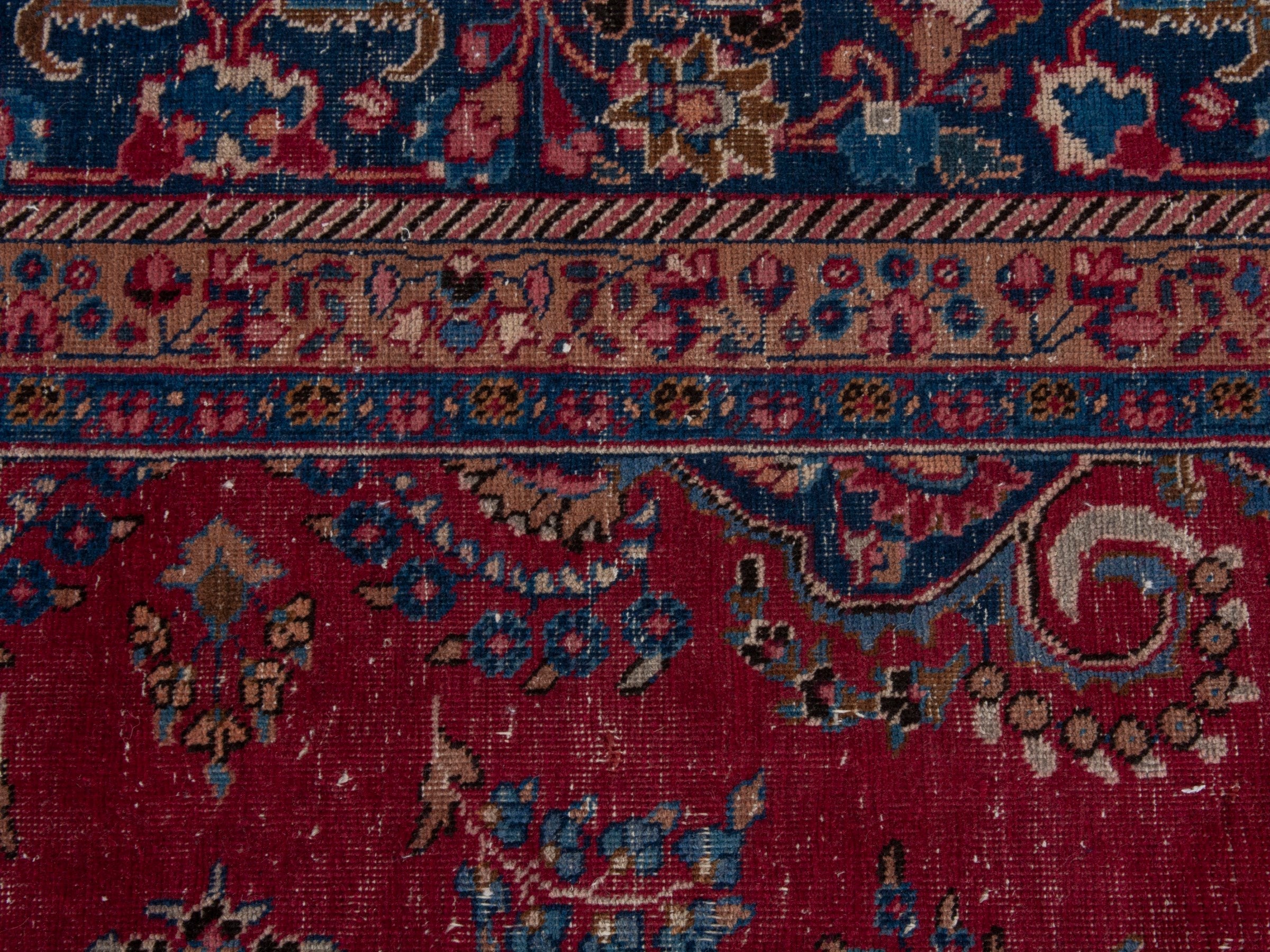 Persian Sabzevar oversized rug in deep red and navy, view 15 of 22