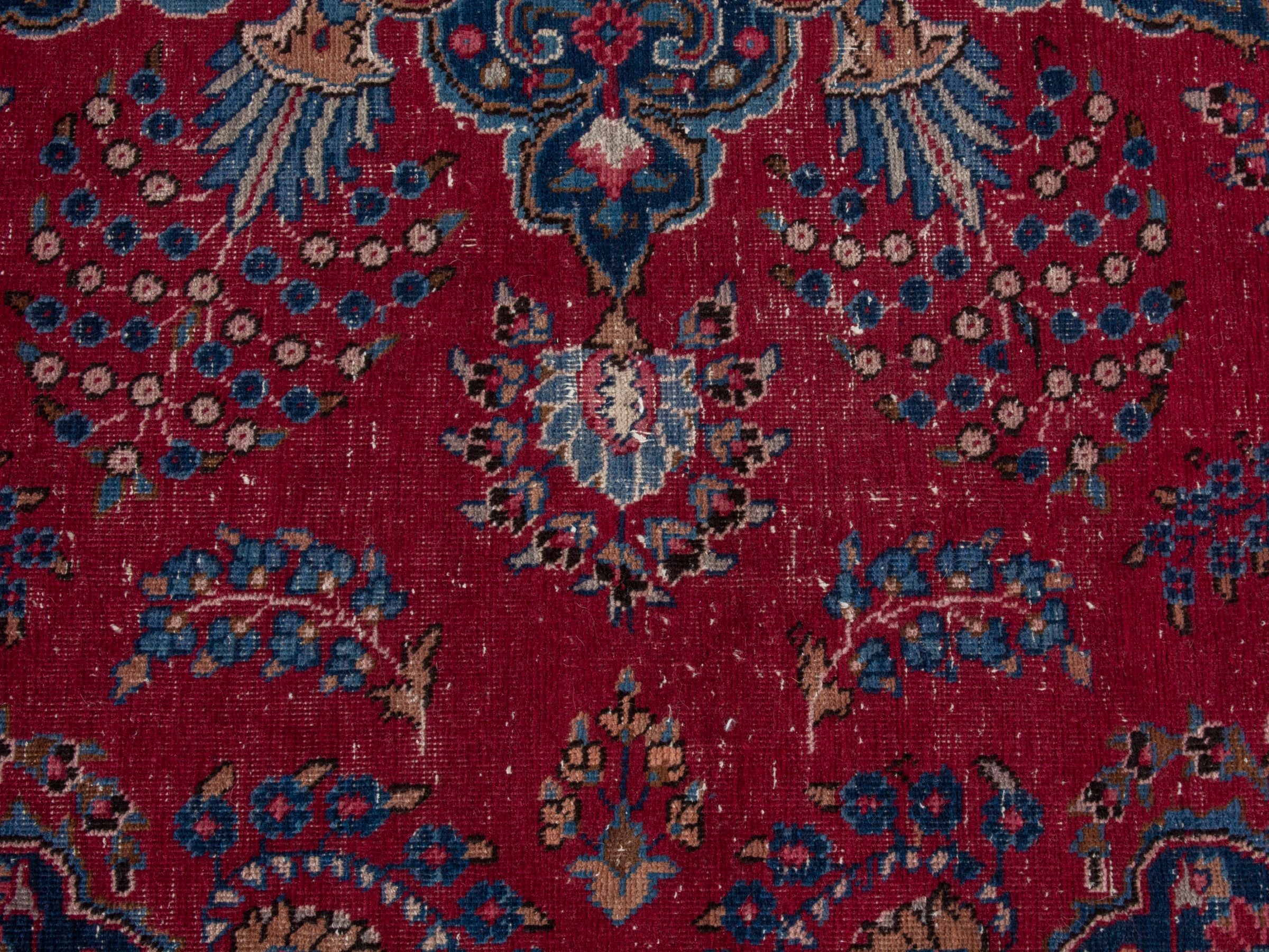 Persian Sabzevar oversized rug in deep red and navy, view 17 of 22