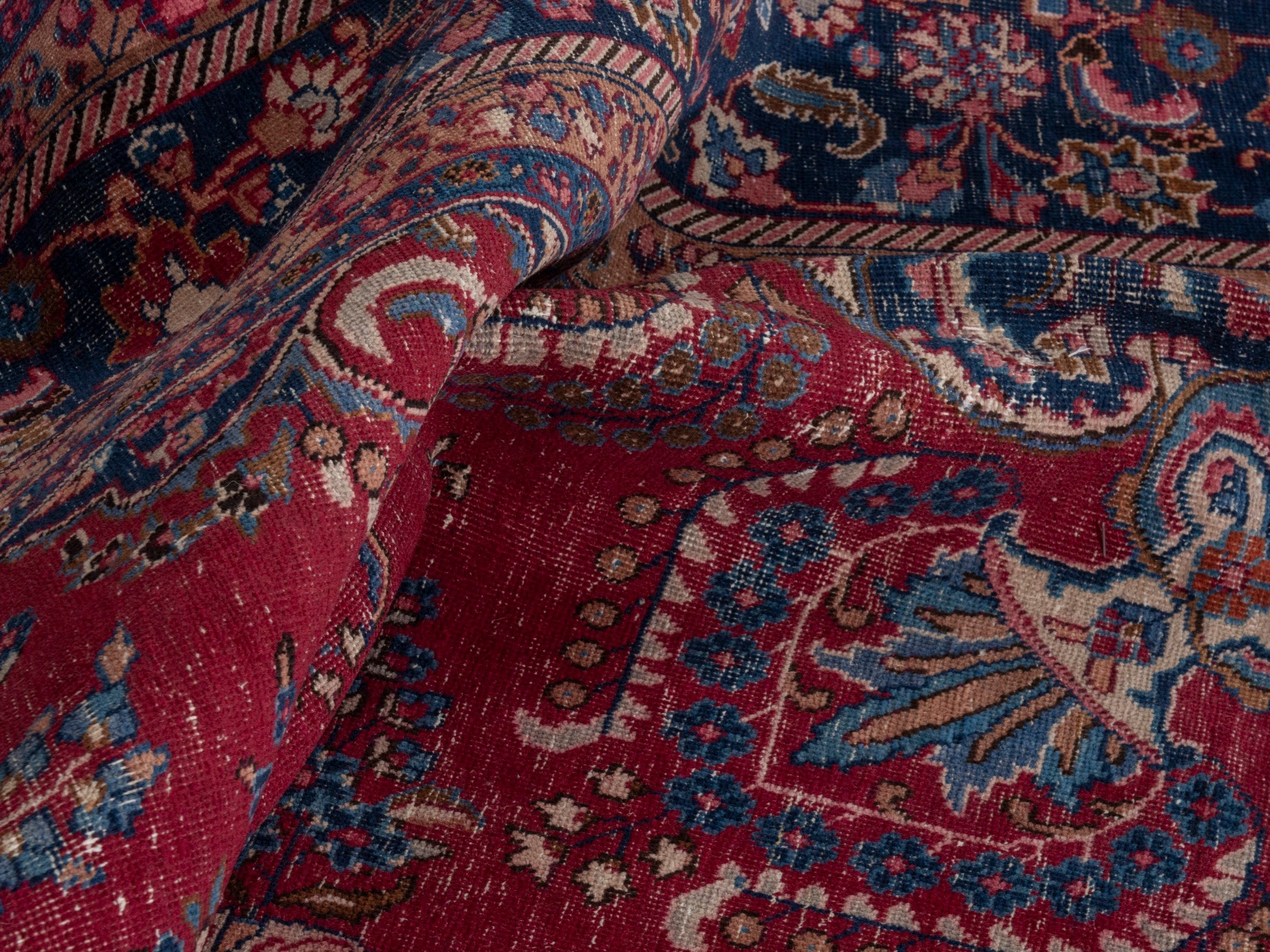Persian Sabzevar oversized rug in deep red and navy, view 19 of 22