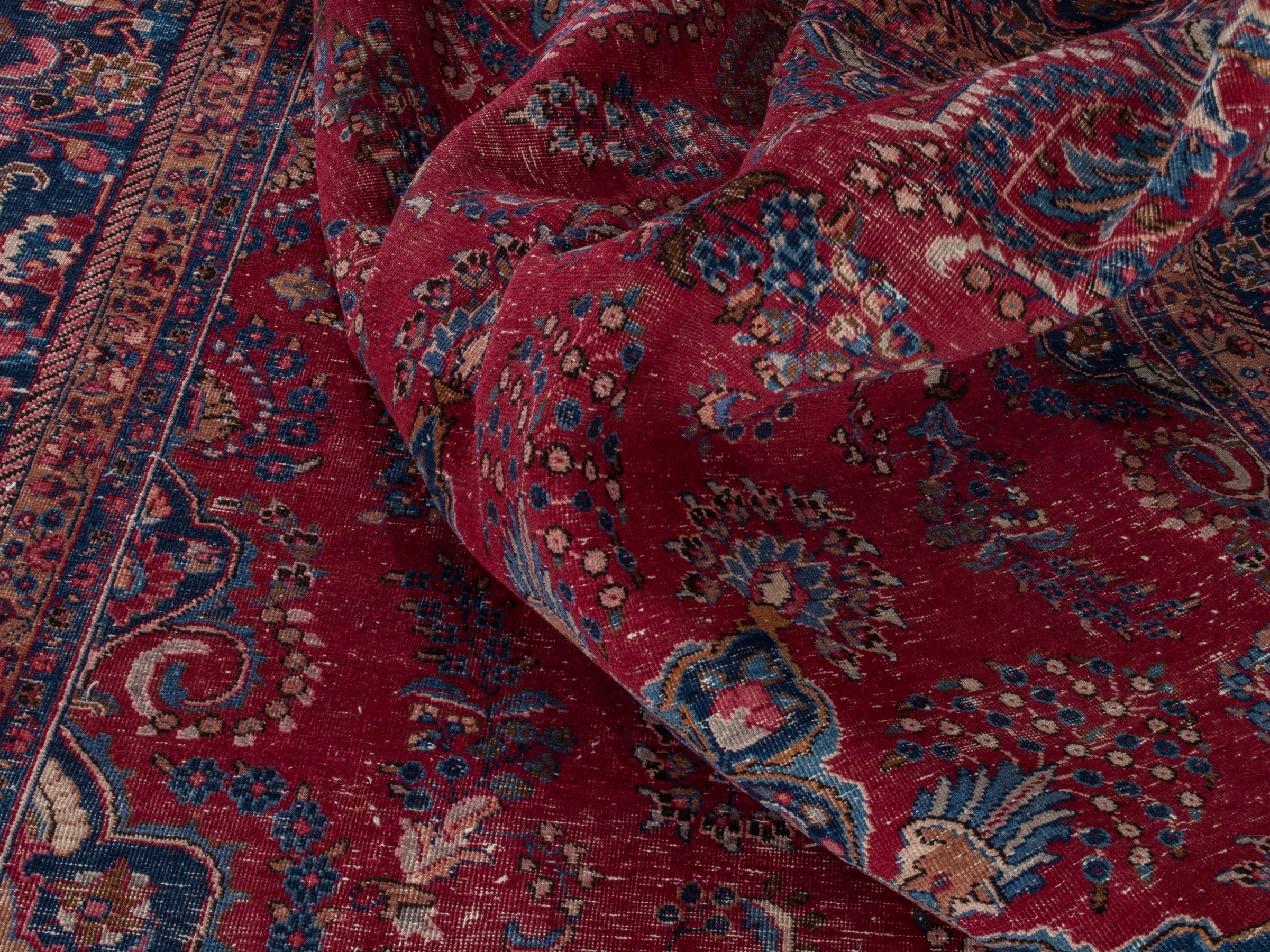Persian Sabzevar oversized rug in deep red and navy, view 20 of 22