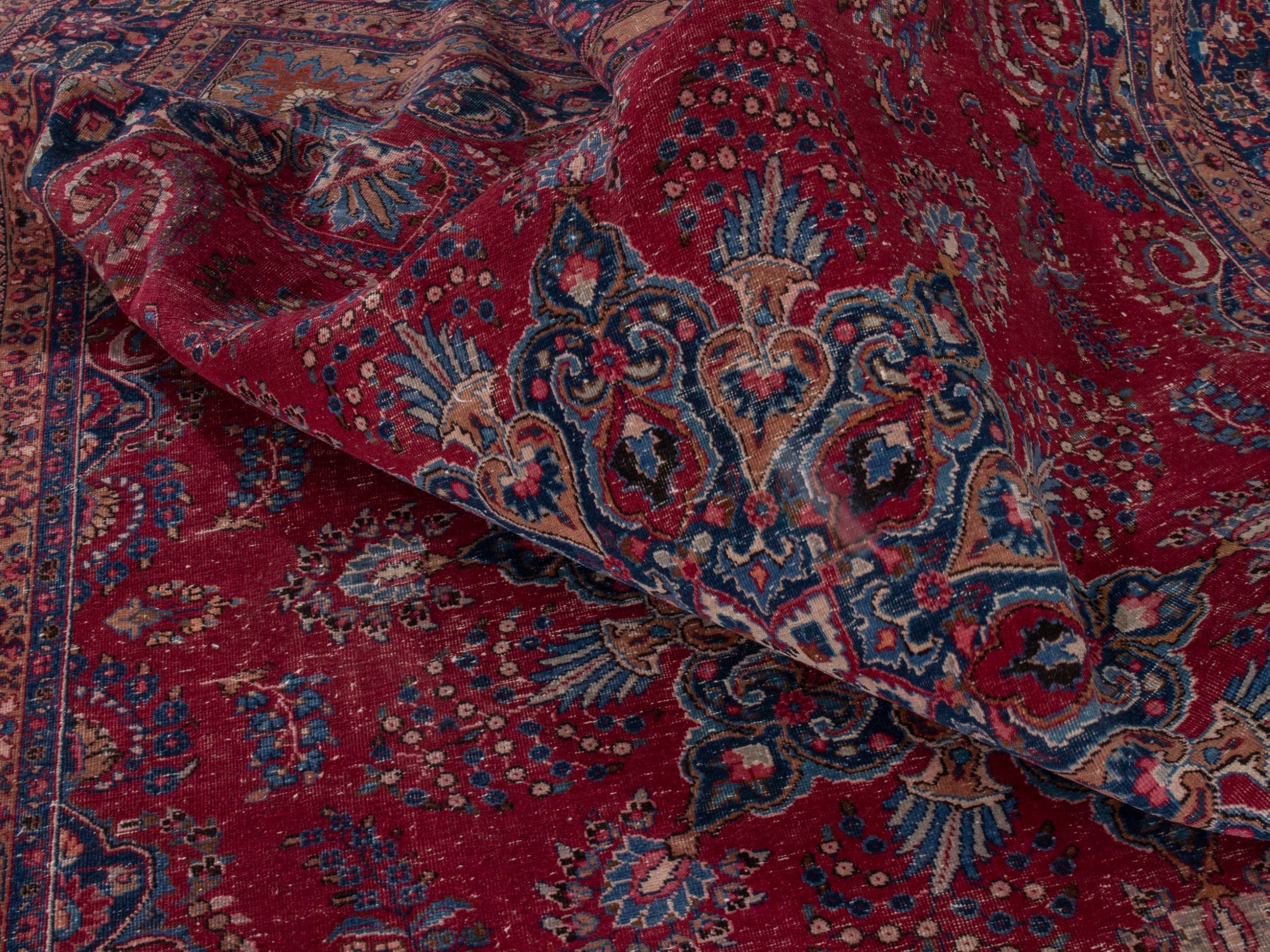 Persian Sabzevar oversized rug in deep red and navy, view 21 of 22