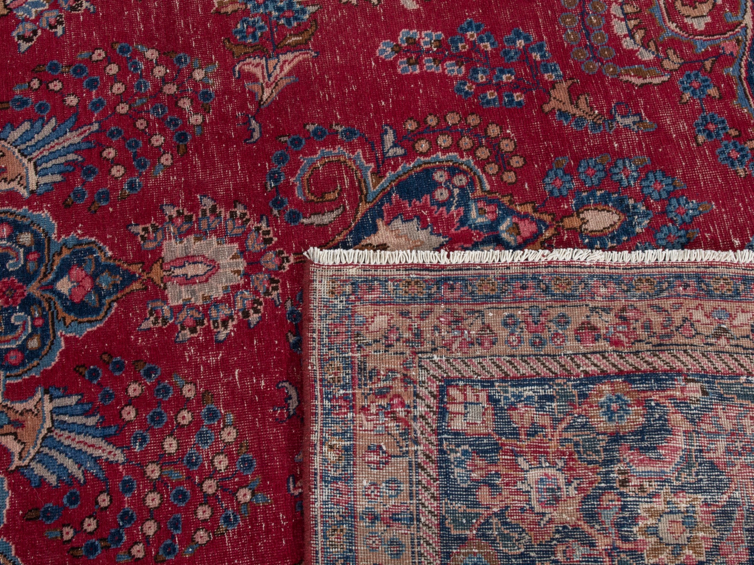 Persian Sabzevar oversized rug in deep red and navy, view 22 of 22