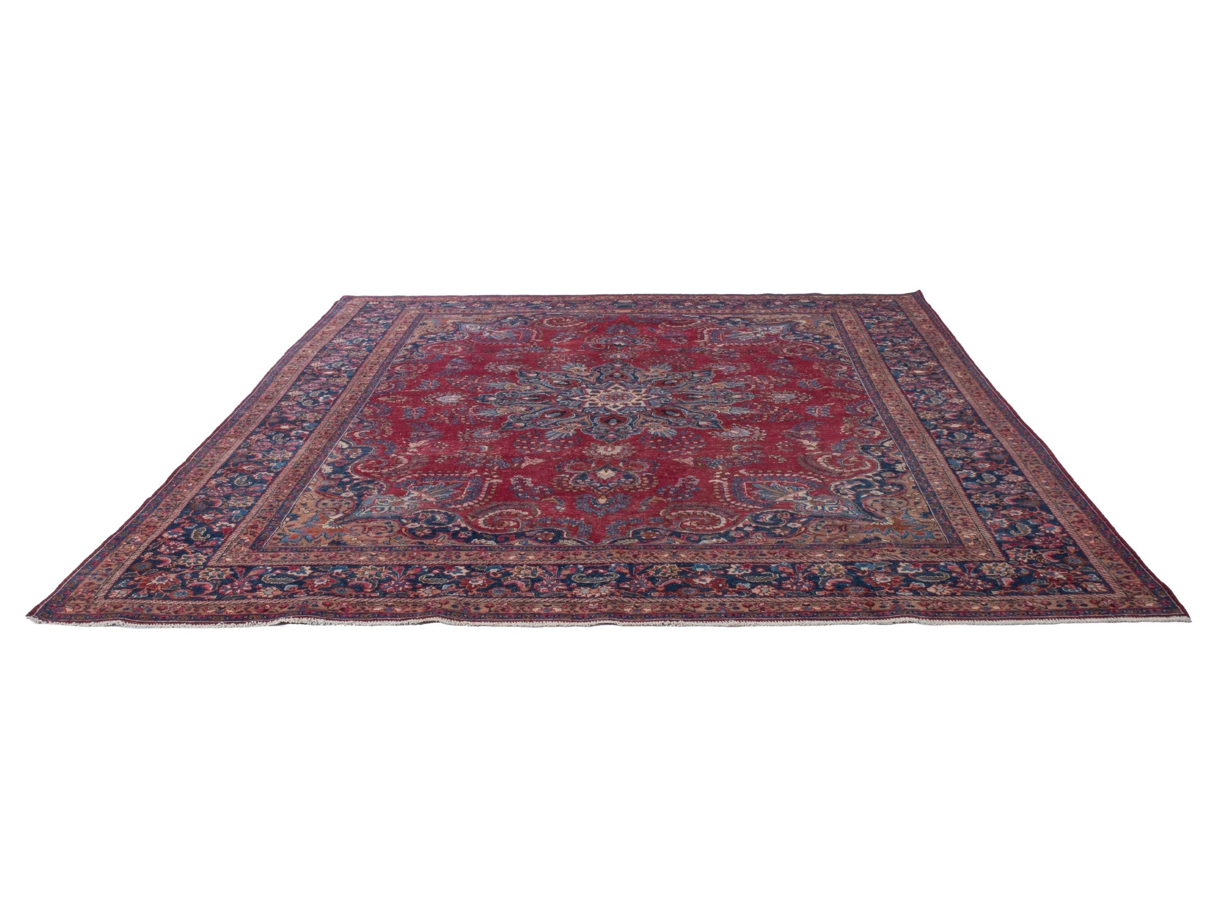 Persian Sabzevar oversized rug in deep red and navy, view 2 of 22