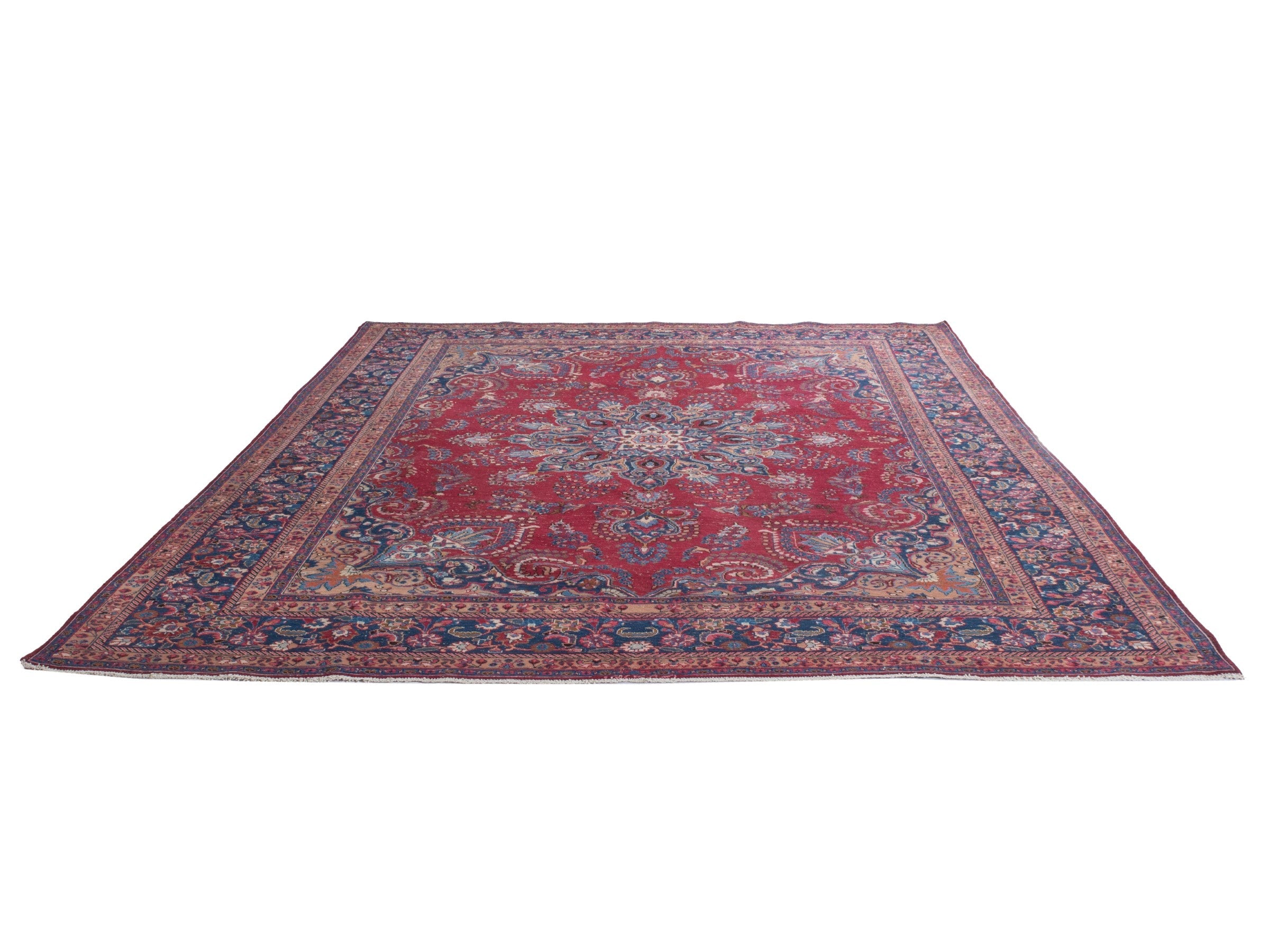 Persian Sabzevar oversized rug in deep red and navy, view 3 of 22