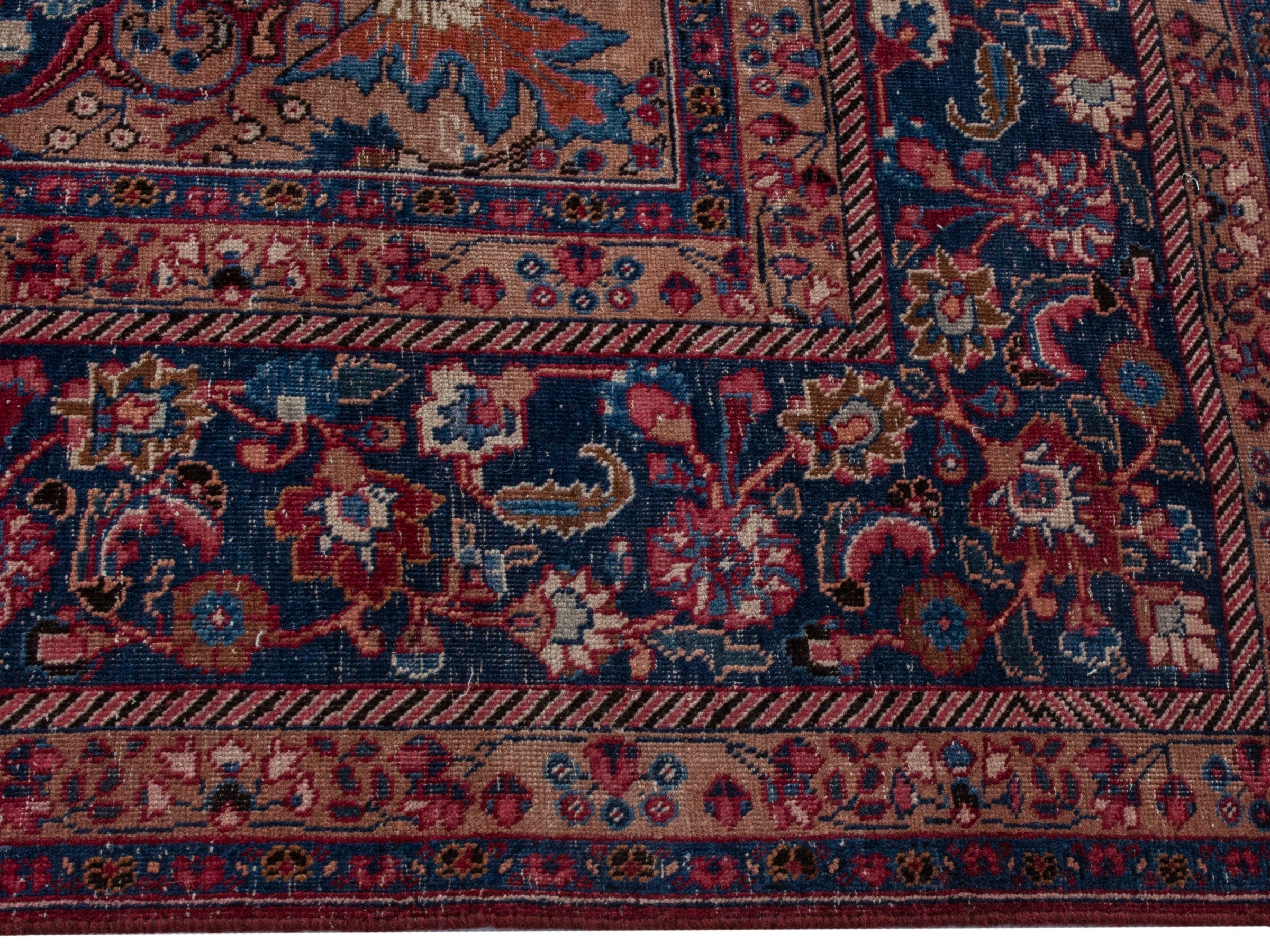 Persian Sabzevar oversized rug in deep red and navy, view 10 of 22