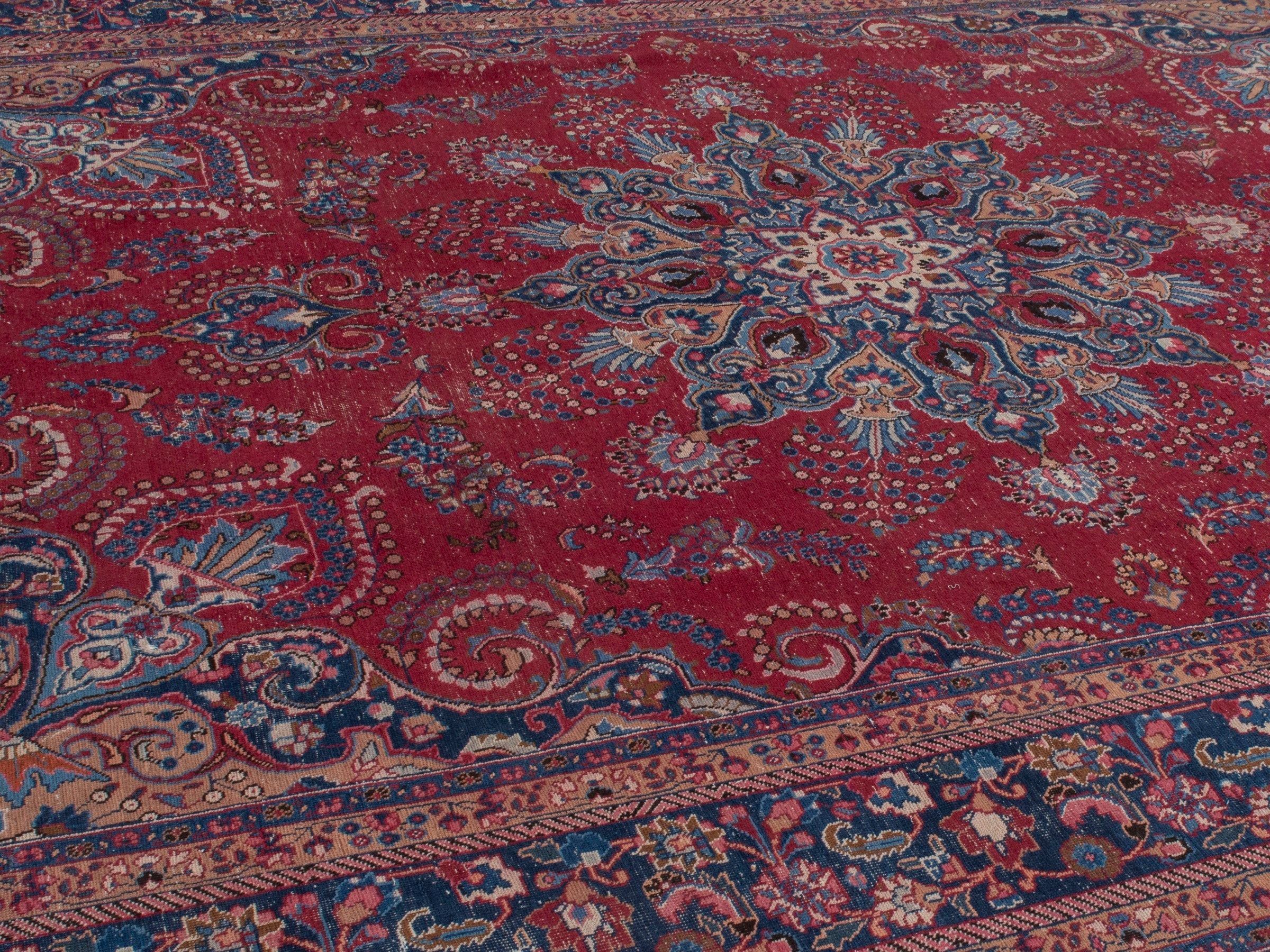 Persian Sabzevar oversized rug in deep red and navy, view 6 of 22