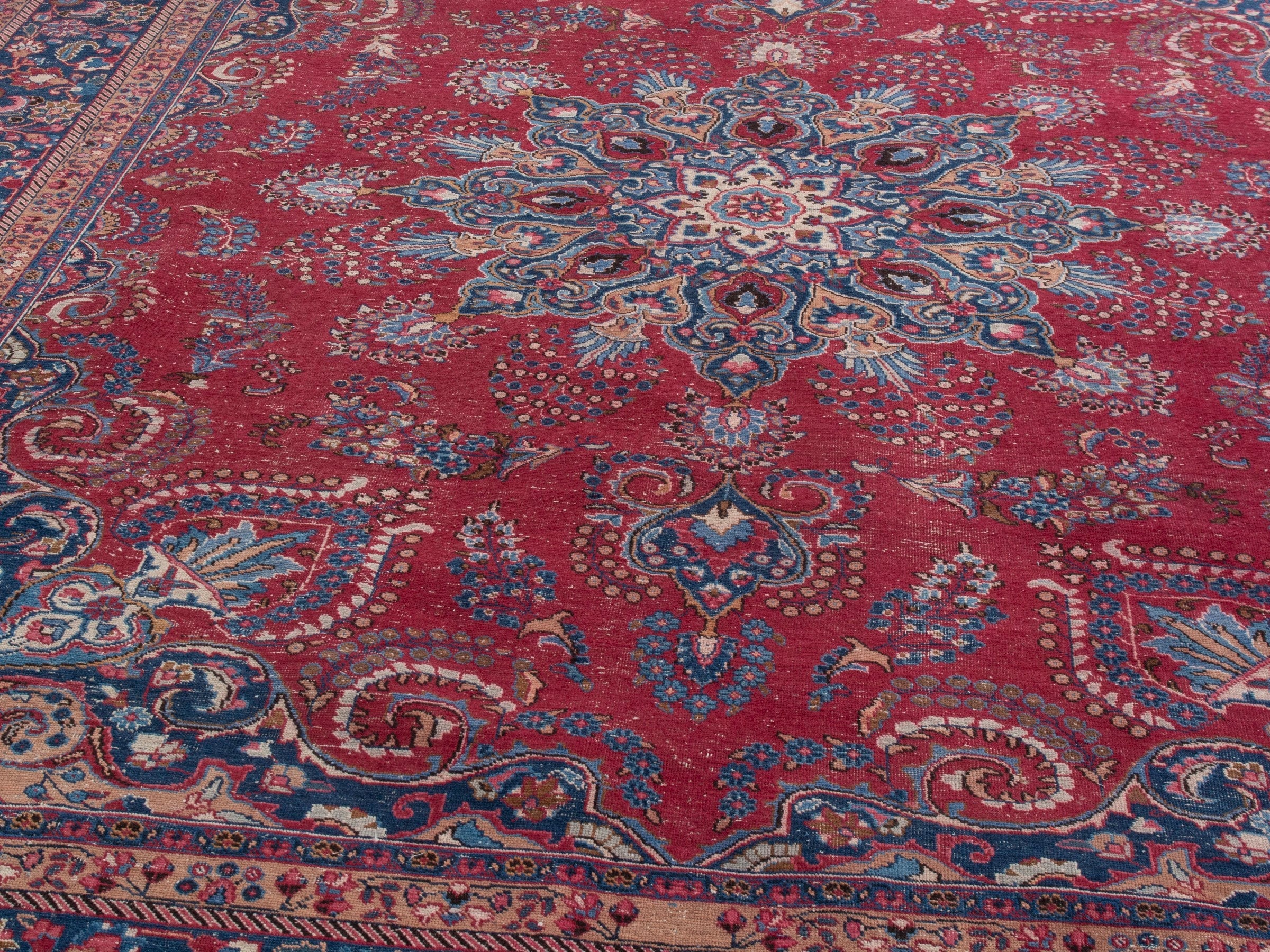 Persian Sabzevar oversized rug in deep red and navy, view 7 of 22