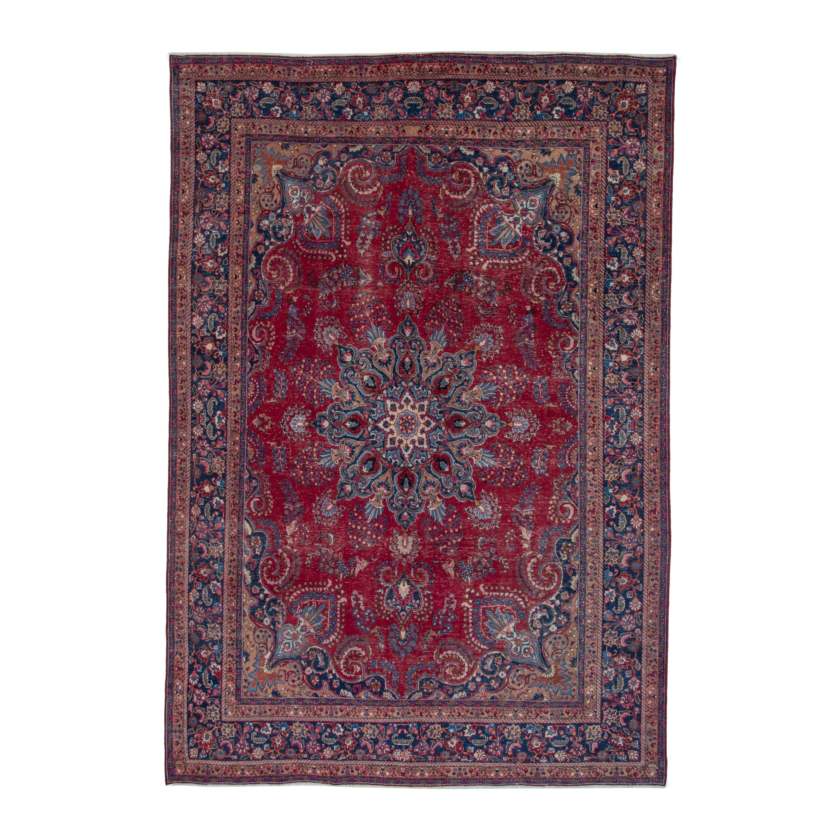 Persian Sabzevar oversized rug in deep red and navy, 9'9" x 12'10"