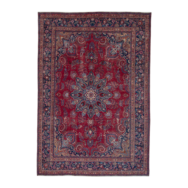 Persian Sabzevar oversized rug in deep red and navy, 9'9" x 12'10"