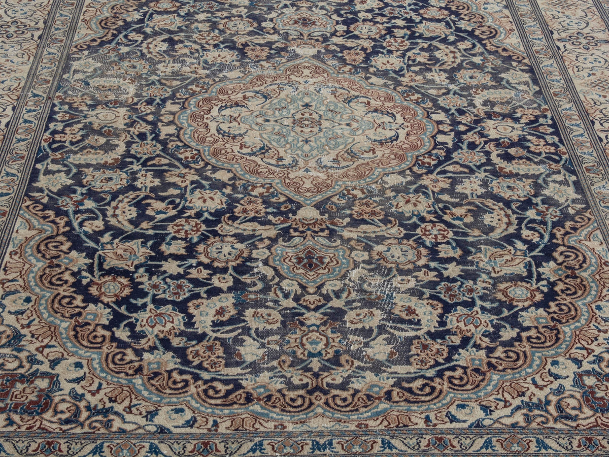 Persian Nain area rug in navy and cream, view 11 of 21