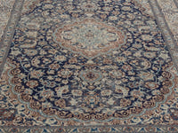 Persian Nain area rug in navy and cream, view 11 of 21