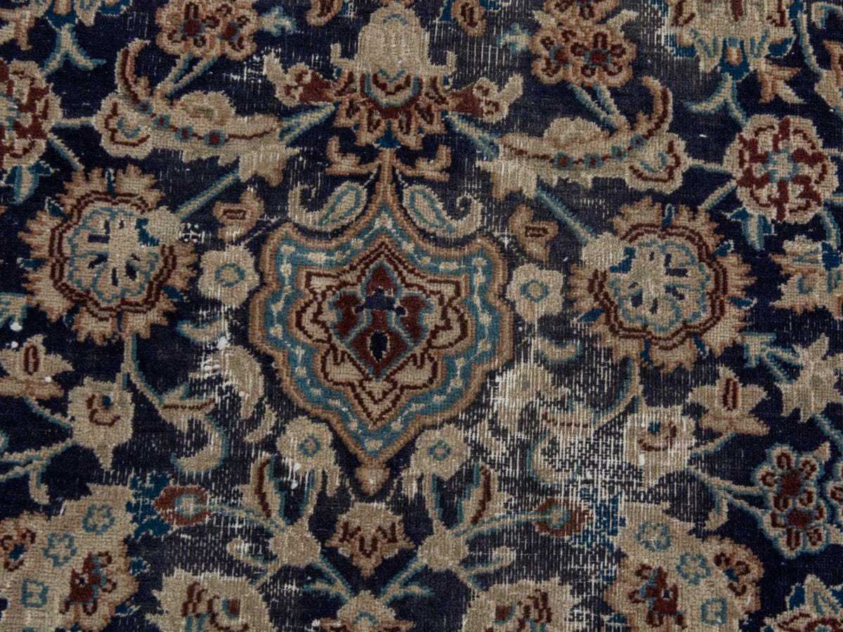 Persian Nain area rug in navy and cream, view 13 of 21