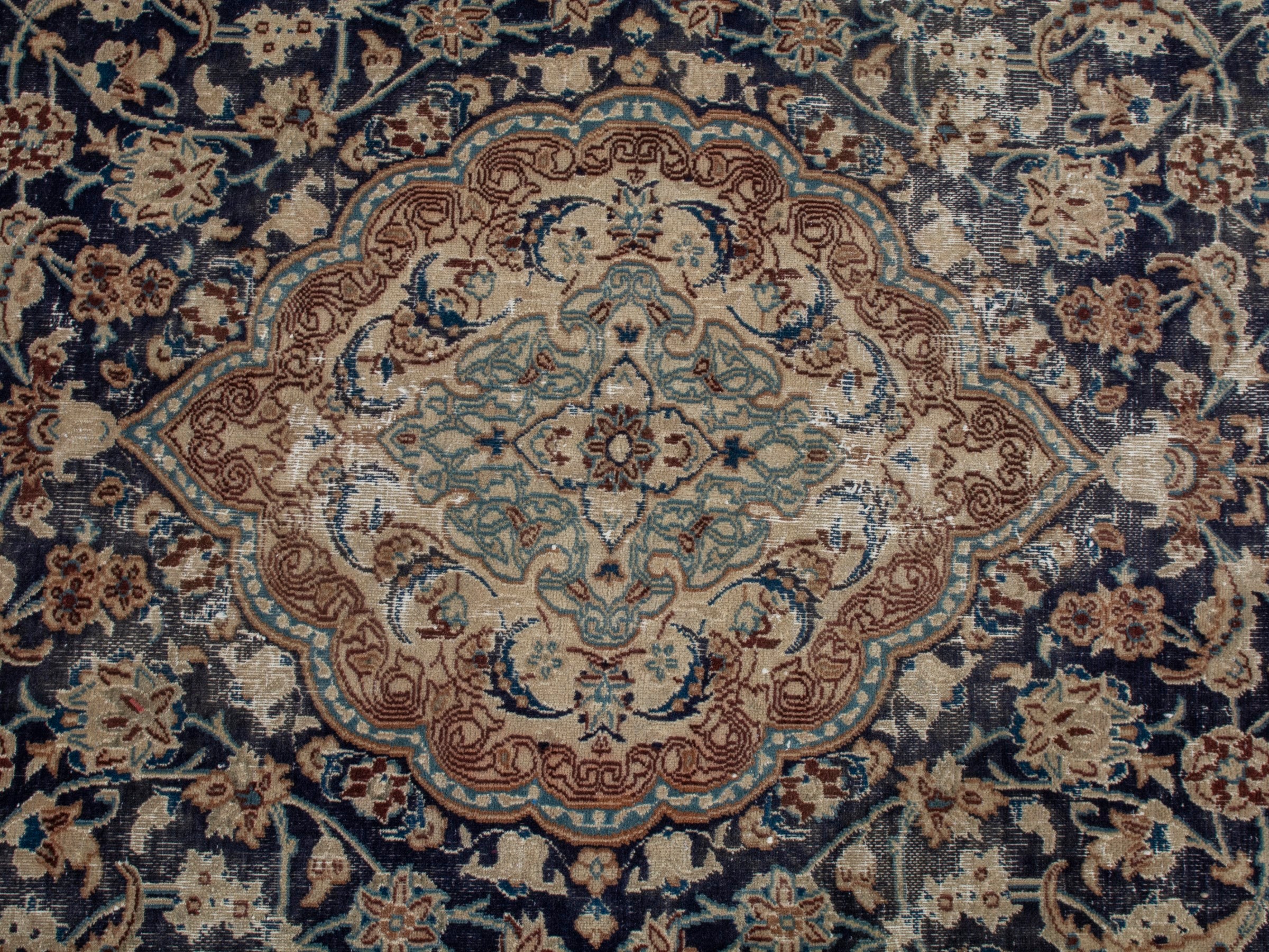 Persian Nain area rug in navy and cream, view 13 of 20